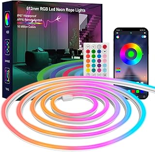 Neon Rope Lights, 20FT RGB Led Strip Lights, Waterproof IP67, DIY Design, Music Sync, 44 Keys Remote Control, Multiple Modes,for Living Room, Bedroom, Holiday Decoration