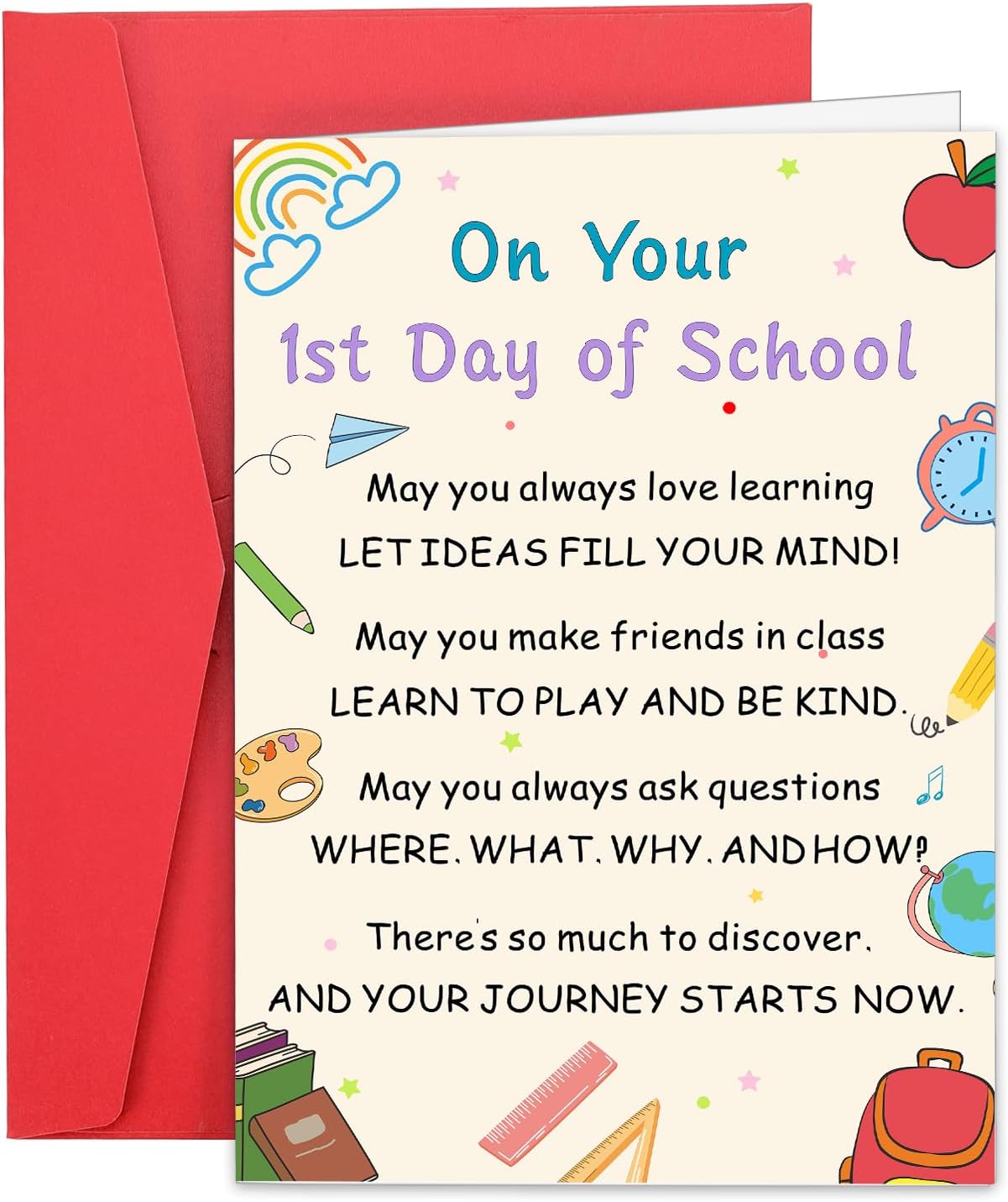 1st Day of School Card for Kids Student, First Days of Preschool Kindergarten Card for Girl Boy, Back to School Greeting Cards for Kid, First Day of School Sign for Daughter Son, Good Luck Cards