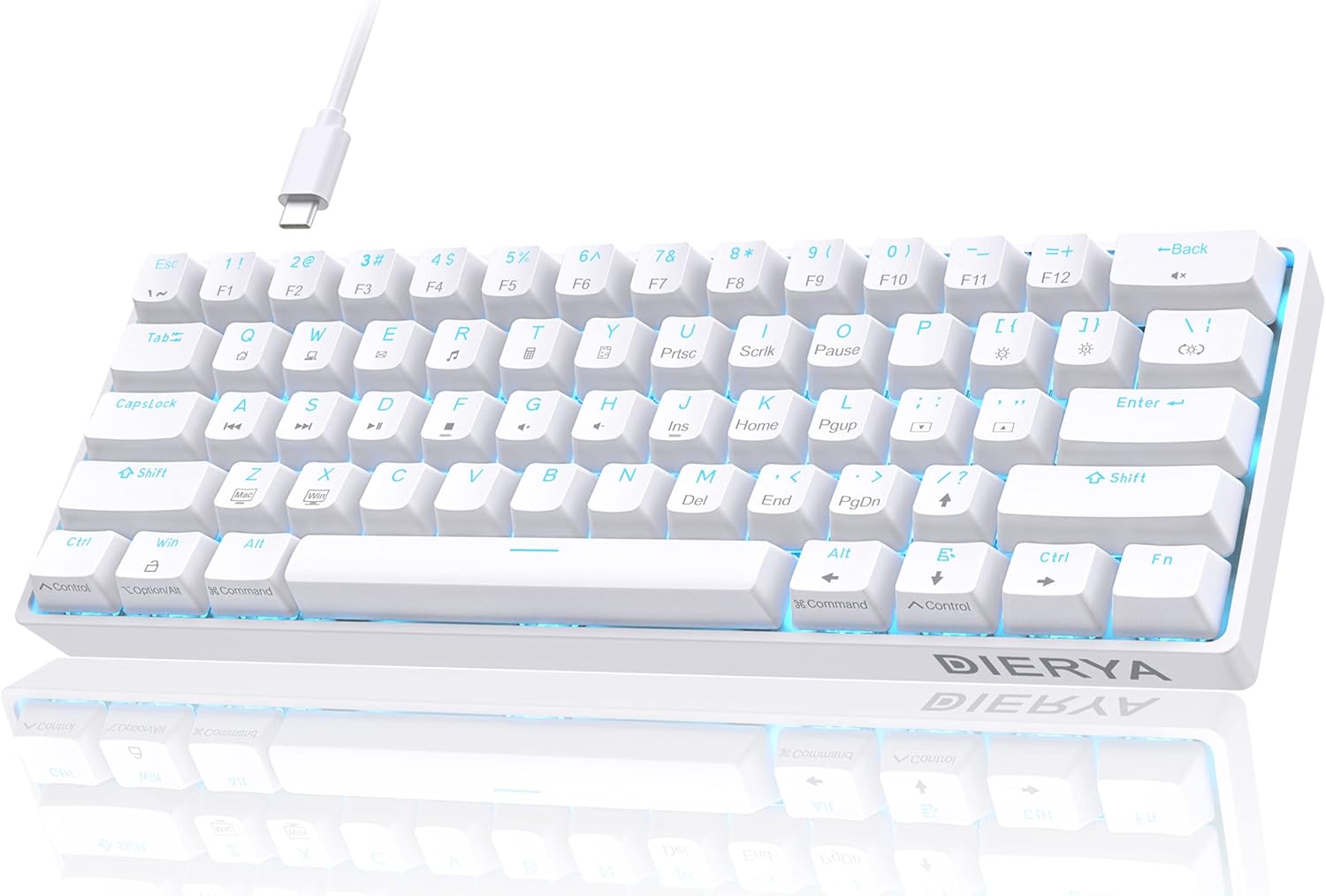 DIERYA 60% Mechanical Keyboard, DK61se Wired Gaming Keyboard with Red Switches, LED Backlit Ultra-Compact 61 Keys Mini Office Keyboard for Windows Laptop PC Gamer Typist(White)