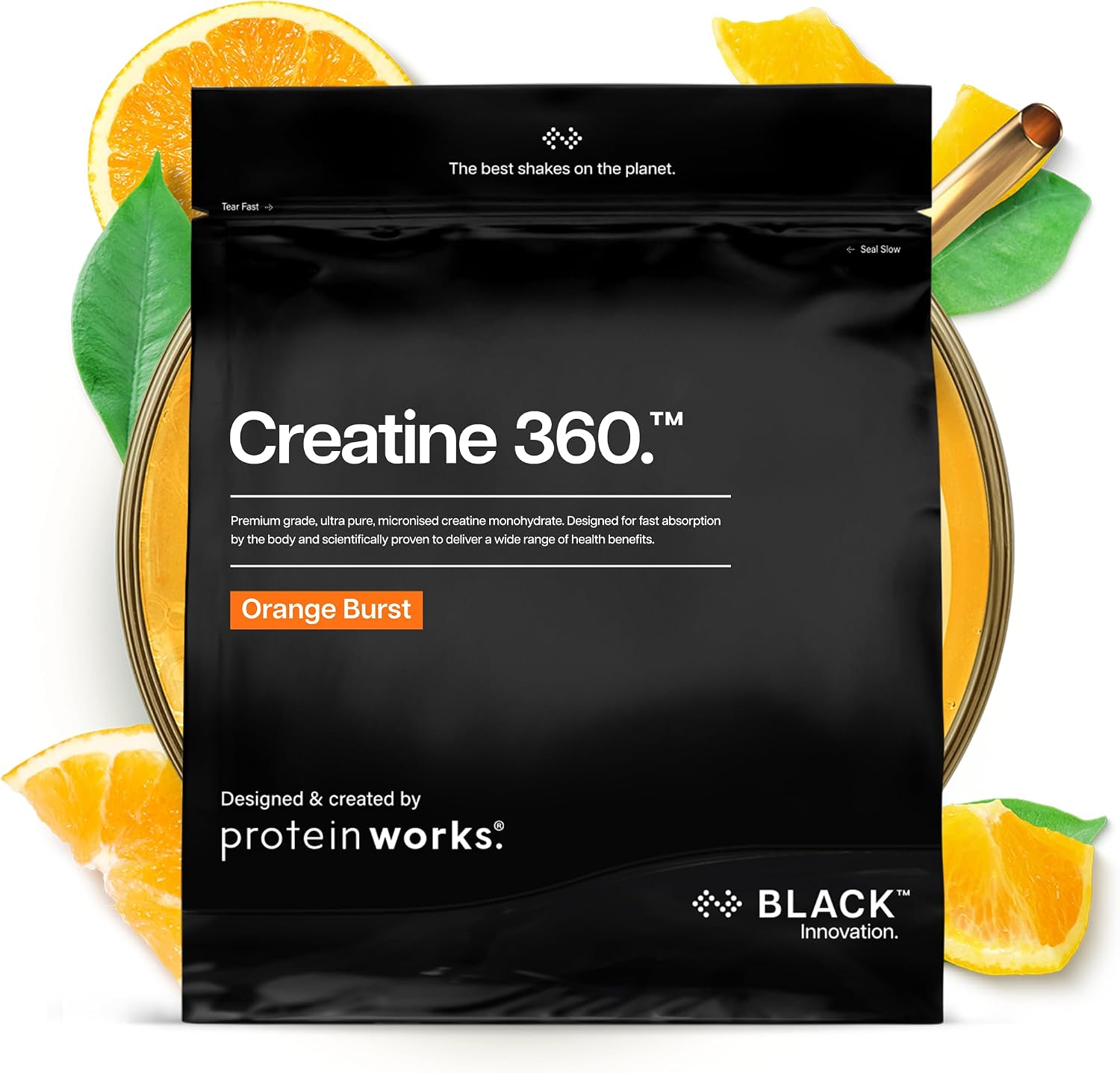Protein Works | Creatine 360 - Black, Orange Burst, 62 Servings, 250g | Creatine Monohydrate, 100% Purity, 200 Mesh Ultra Fine Micronised Creatine Powder, Instant Mixability, Premium Grade