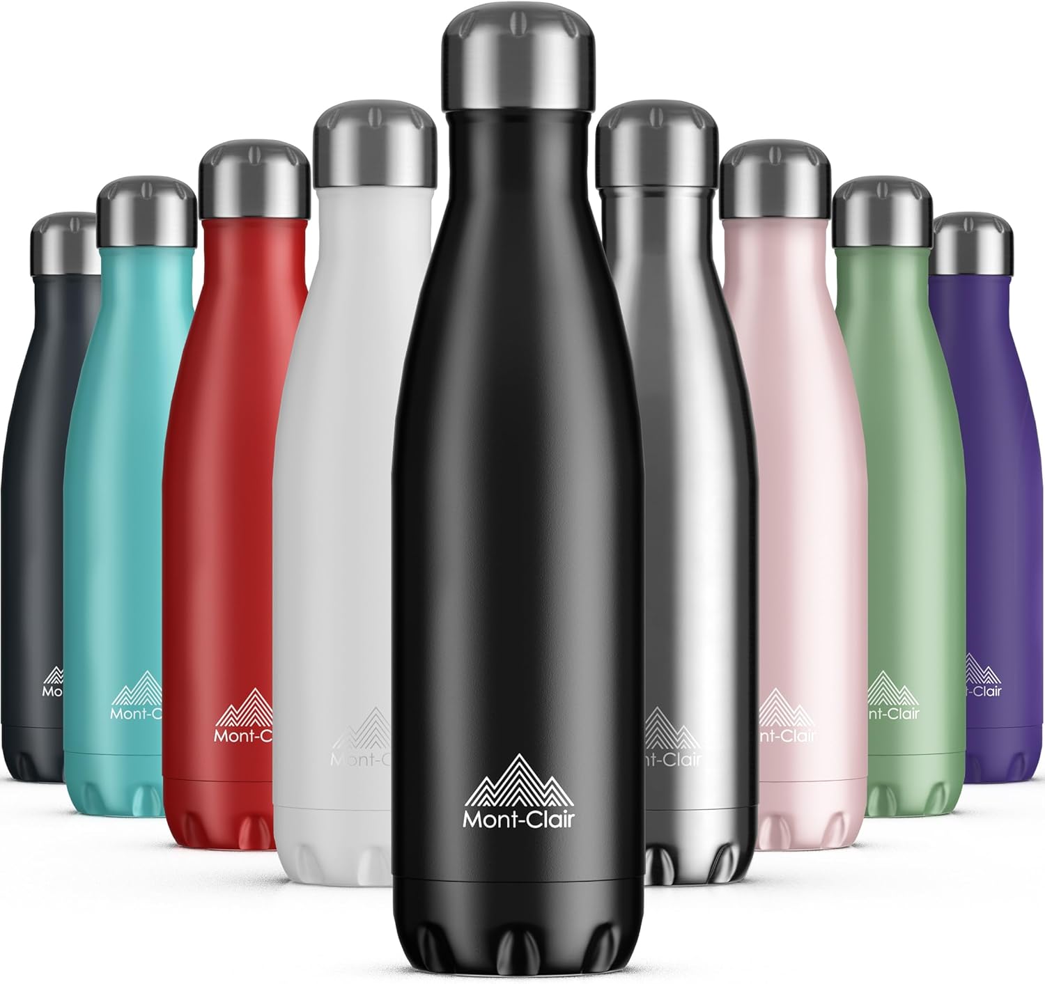 Mont-Clair Stainless Steel Water Bottle, Vacuum Insulated + BPA Free, 12h Hot & 24h Cold Drinks Bottle, Metal Water Bottle 500ml Leakproof, Ideal for Adult, Kids, Running - Black