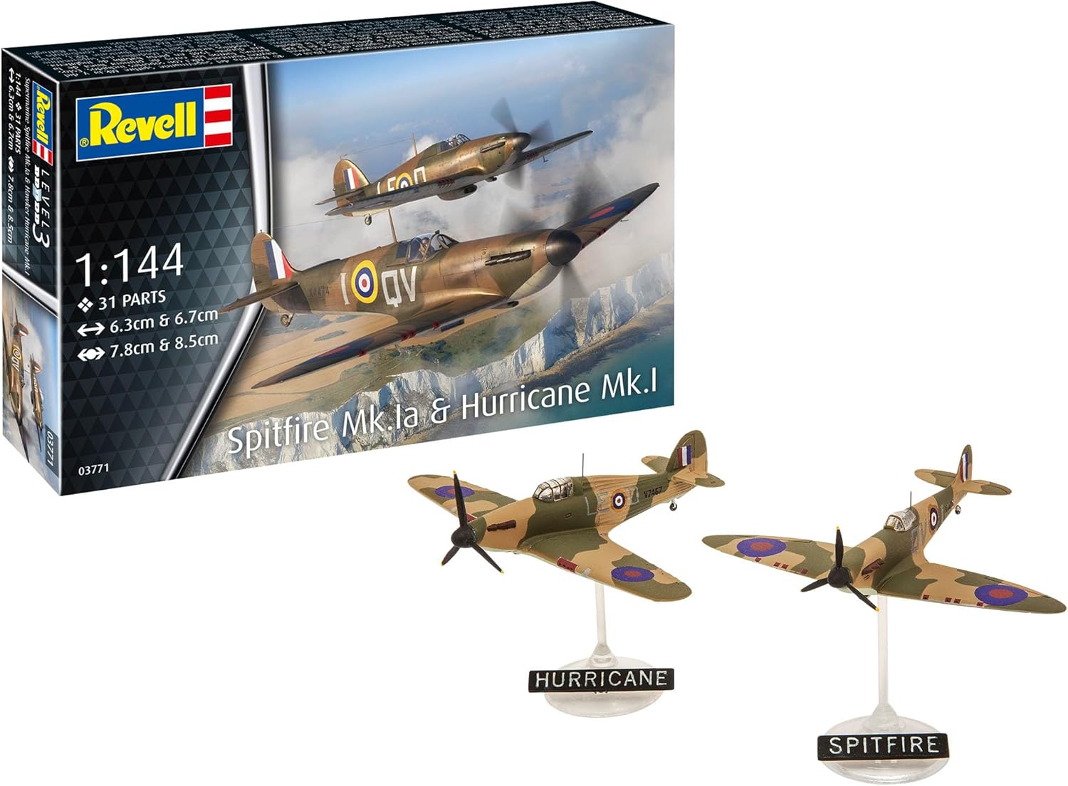 Revell 03771 Supermarine Spitfire Mk.Ia & Hawker Hurricane Mk.I 1:144 Scale Unbuilt/Unpainted Plastic Model Kit