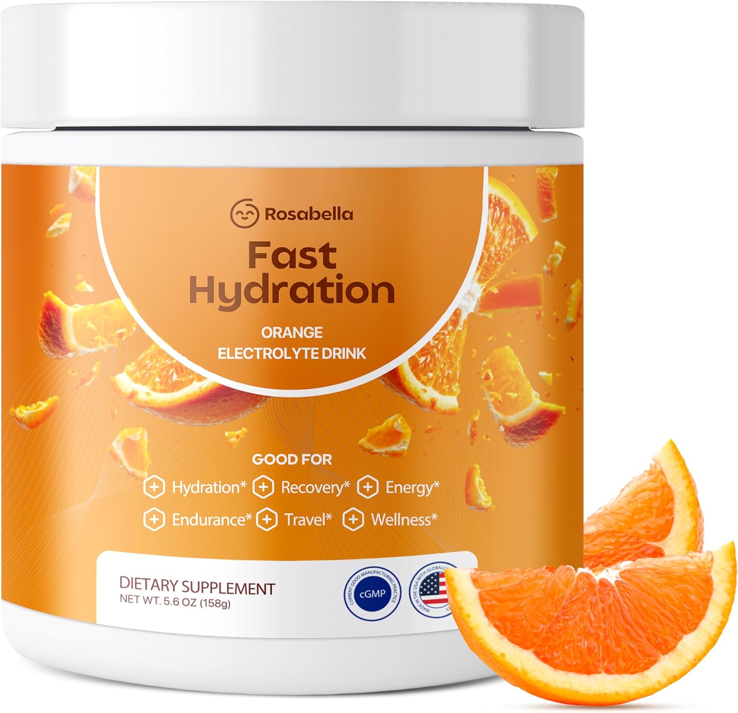 Rosabella Electrolyte Drink Powder – Orange – Zero Sugar Hydration Supplement – Electrolytes with Sodium, Potassium, Magnesium, Calcium – Sports Drink Alternative – 30 Servings (6.1 oz)