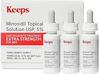 Keeps Extra Strength Minoxidil for Men Topical Hair Growth Serum, 5% Solution Hair Loss Treatment - 3 Month Supply (3 x 2oz Bottles with Dropper) - Slows Hair Loss & Promotes Thicker Hair Regrowth