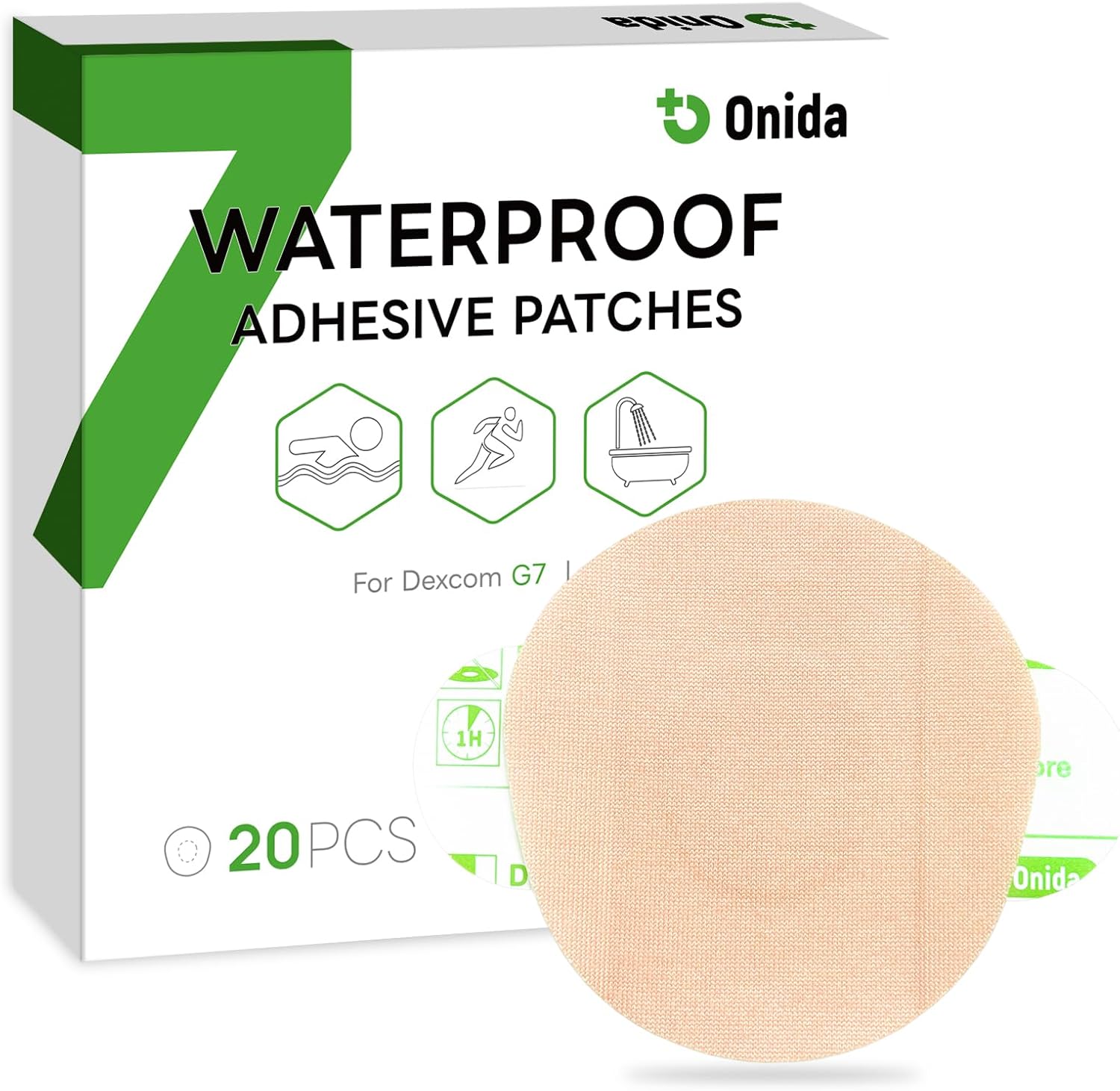 Onida Dexcom G7 Adhesive Patches 20PCS,Waterproof Over Patches for G7 & Stelo Flexible CGM Tape,Pre-Cut Adhesive Medical Tape, Continuous Glucose Monitor Sensor Cover