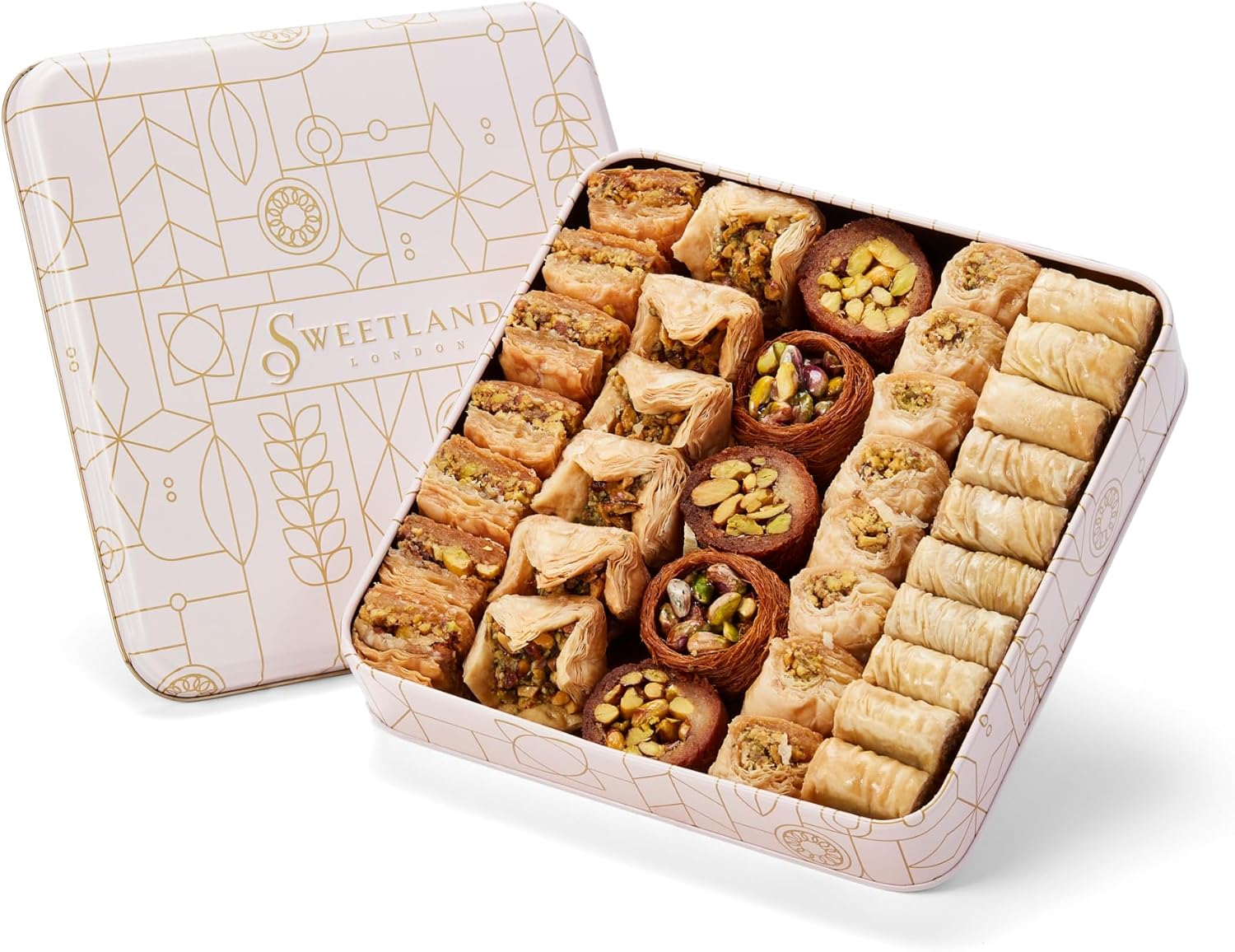 Sweetland London Premium Pistachio Baklava Selection – 1 kg | Handmade Traditional Lebanese Baklava Treat Selection | Great Gift for Ramadan, Mother's Day, Easter, & Eid | UK Made | Tin Gift Box