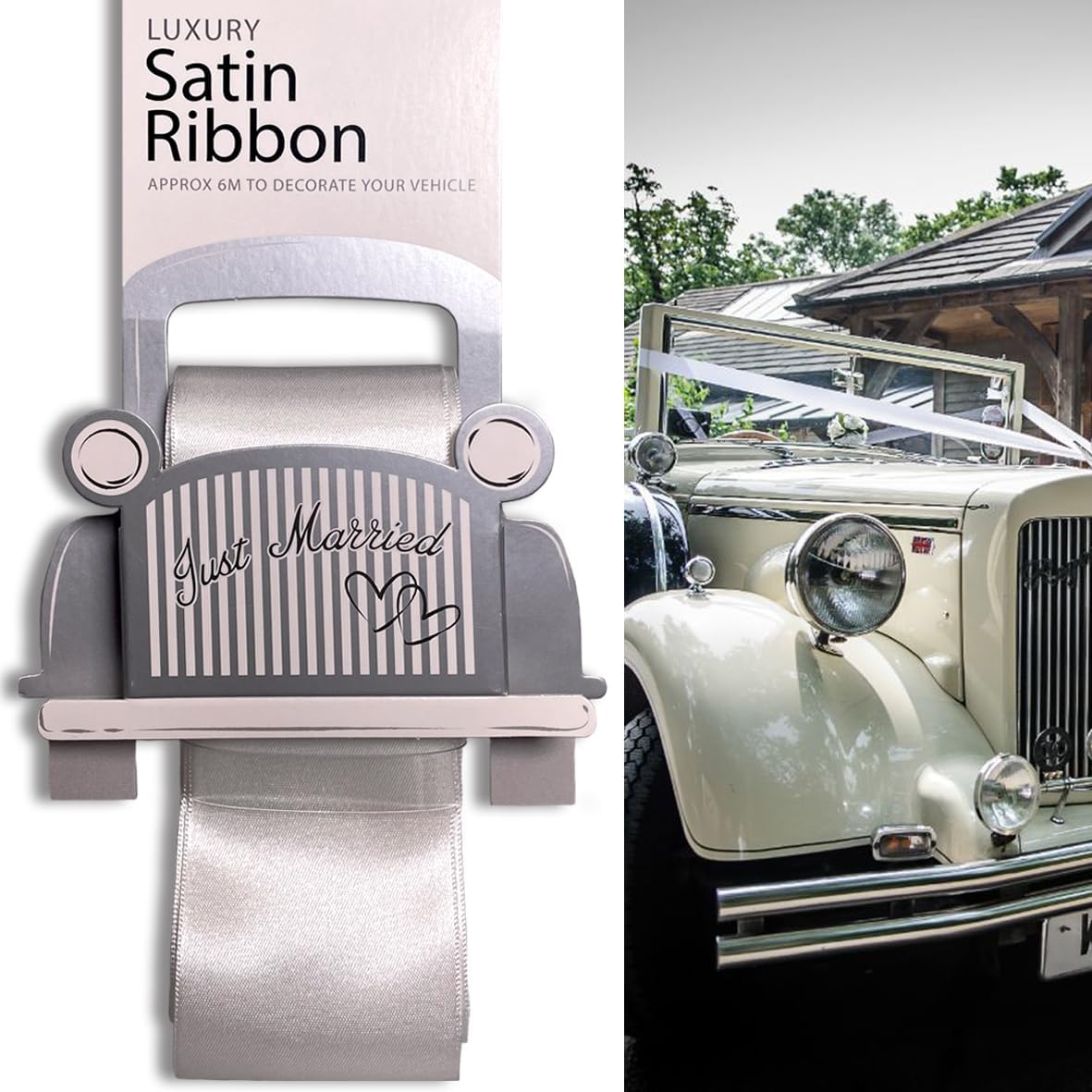 Wedding Car Ribbon | Made in The UK | 50mm Wide Double Sided Silk Ribbon | Premium Quality