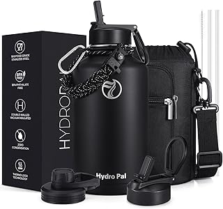 Half Gallon Water Bottle with 2 Lids(Chug Lid and Straw Lid)，64oz Insulated Water Bottle with Straw, Wide Mouth Double-wall Vacuum Thermo with Paracord/Protective Carrier Boot