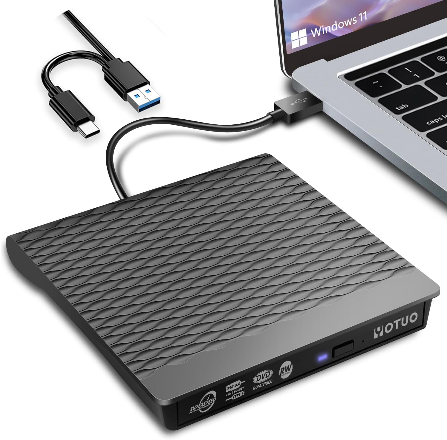 External DVD Drive, Portable USB 3.0 CD +/-RW Drive DVD Player for ROM Rewriter Burner for Laptop Desktop, Compatible with Windows 7/8/10/11 Mac MacBook Pro/Air