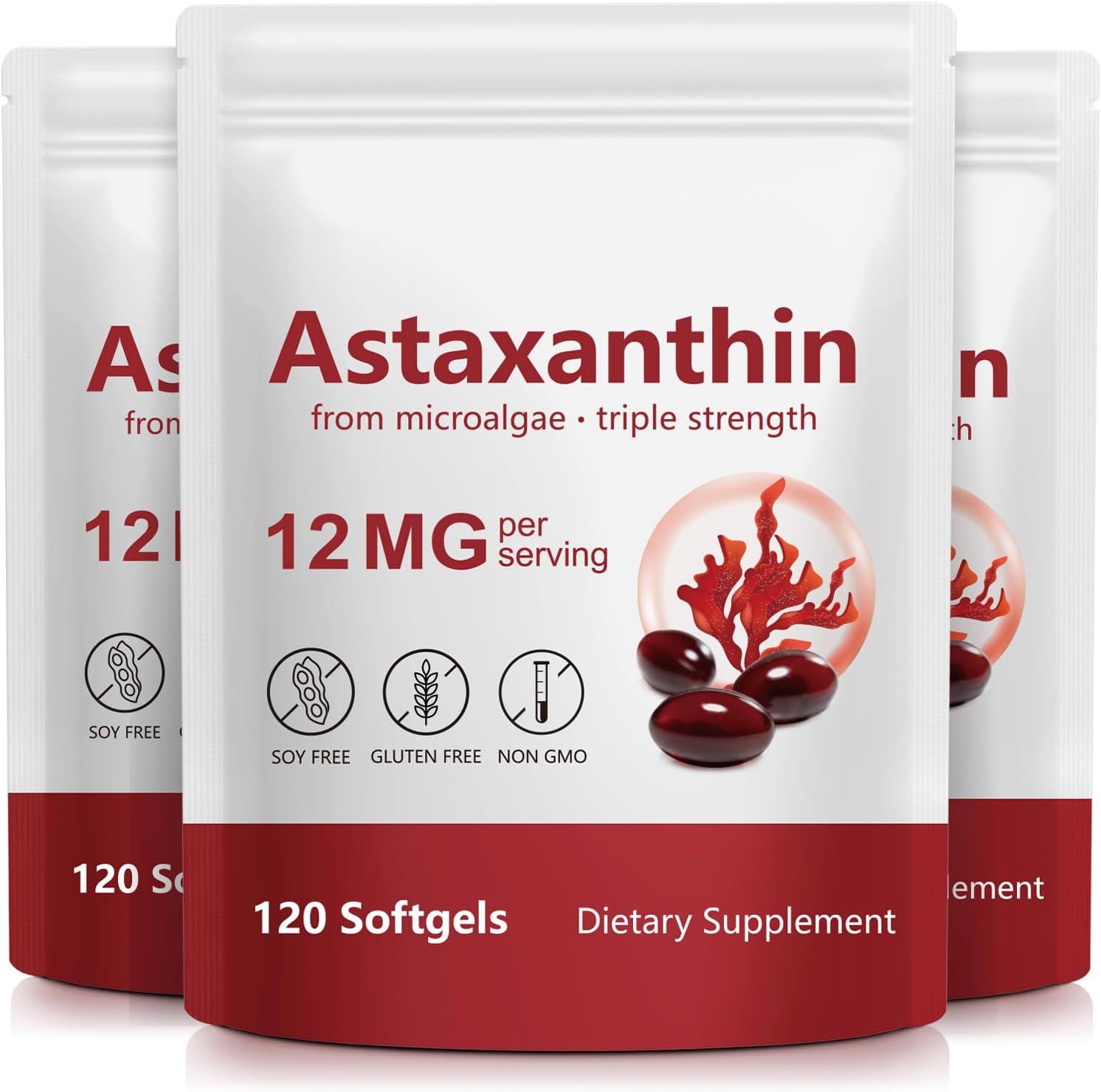Xaarty 3Pack Premium Astaxanthin 12mg, Natural Antioxidant Supplement for Eye, Joint, Skin Health,Microalgae Source, 4 Month Supply | Supports Internal Circulation, 360 Softgels