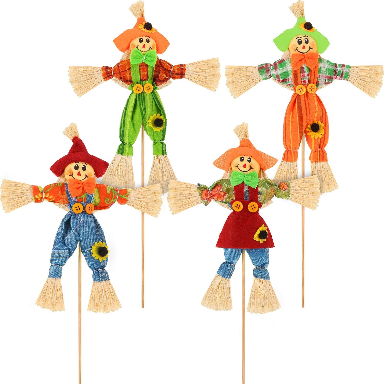 Blulu 4 Pieces Halloween Harvest Scarecrow Decor Fall Scarecrows Garden Small Autumn Scarecrow Decoration for Thanksgiving, Party, Outdoors