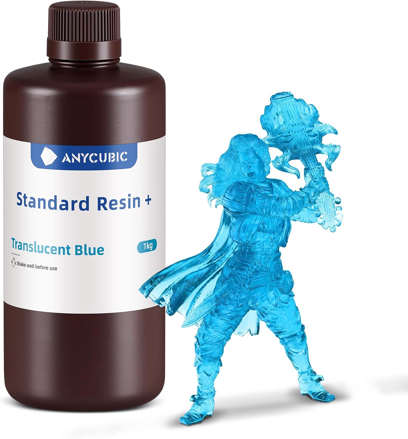 ANYCUBIC Standard 3D Printer Resin Plus, 405nm SLA Fast UV-Curing Resin, High Precision & Rapid Photopolymer for 8K/14K/16K Capable LCD/DLP/SLA 3D Printing (Clear Blue, 1000g)