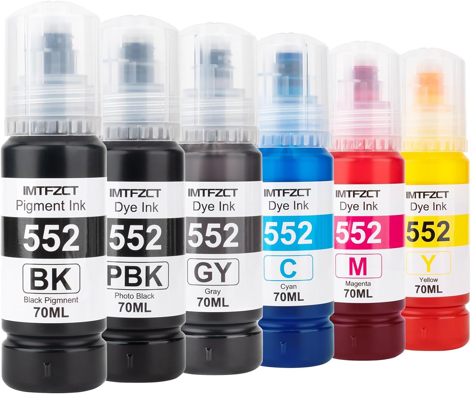Compatible 552 Ink Refill Bottles for Photo ET 8550 ET8550 Photo ET 8500 ET8500 8550 8500 Printers (BK PB C M Y GY)
