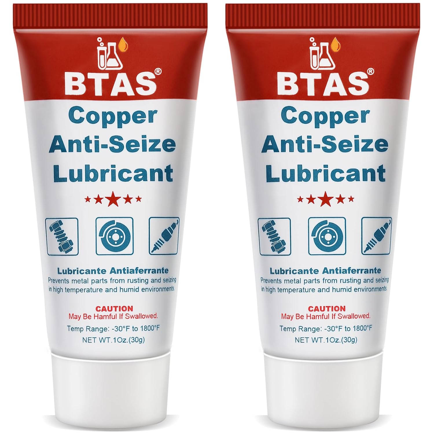 BTAS Anti Seize Lubricant Copper Grease High Temp Never Antiseize for Spark Plug Threads Bolts 1 oz 2 Pcs