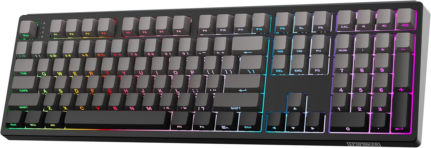 EPOMAKER TH108 Full Size Mechanical Keyboard, Wireless Gaming Keyboard with 8000mAh Battery, Creamy Gasket, 108 Keys, Hot Swap, Custom Driver, RGB Backlight (Black, Sea Salt Silent)