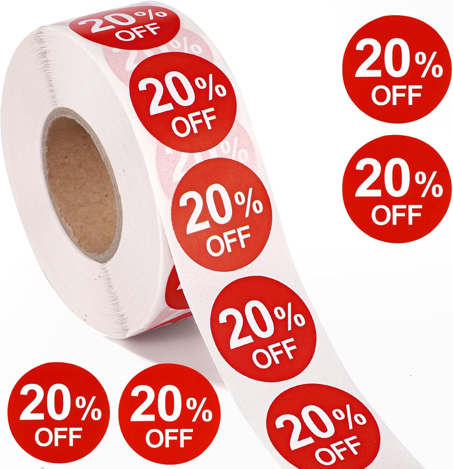 Tinoaly 1000pcs 20% Discount Stickers, 1 Inch Round Self Adhesive 20 Percent Off Stickers Practical Promotion Labels Sales Tags for Retail Store Supermarkets Shops (Red)