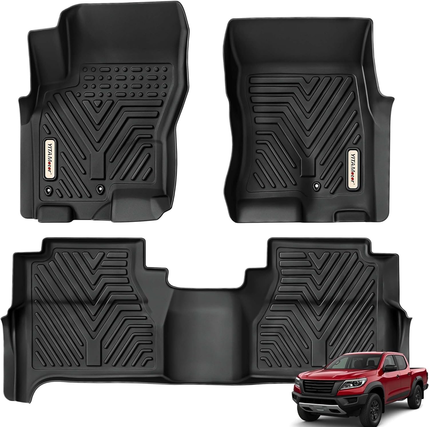 YITAMOTOR Floor Mats Compatible with 2008-2021 Nissan Frontier Crew Cab, Custom Compatible with Floor Liners, 1st & 2nd Row All-Weather Protection, Black