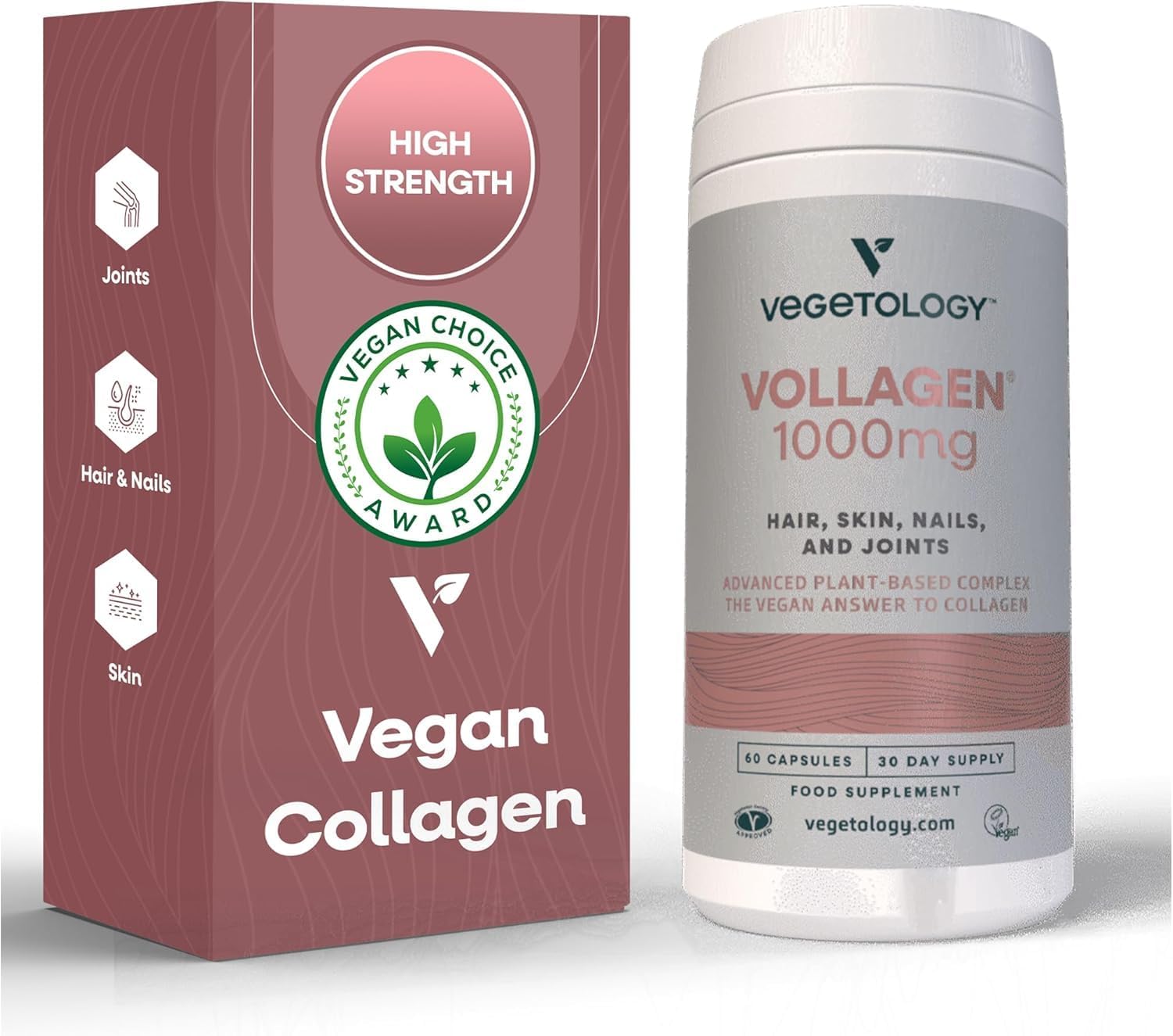 Vegetology Vollagen, Vegan Collagen Supplements for Women, and Men, Plant Based Complex, Amazing Skin Hair and Nails Vitamins, Vegetarian Protein, Joint Care, 1000mg, 60 Tablets, UK Made