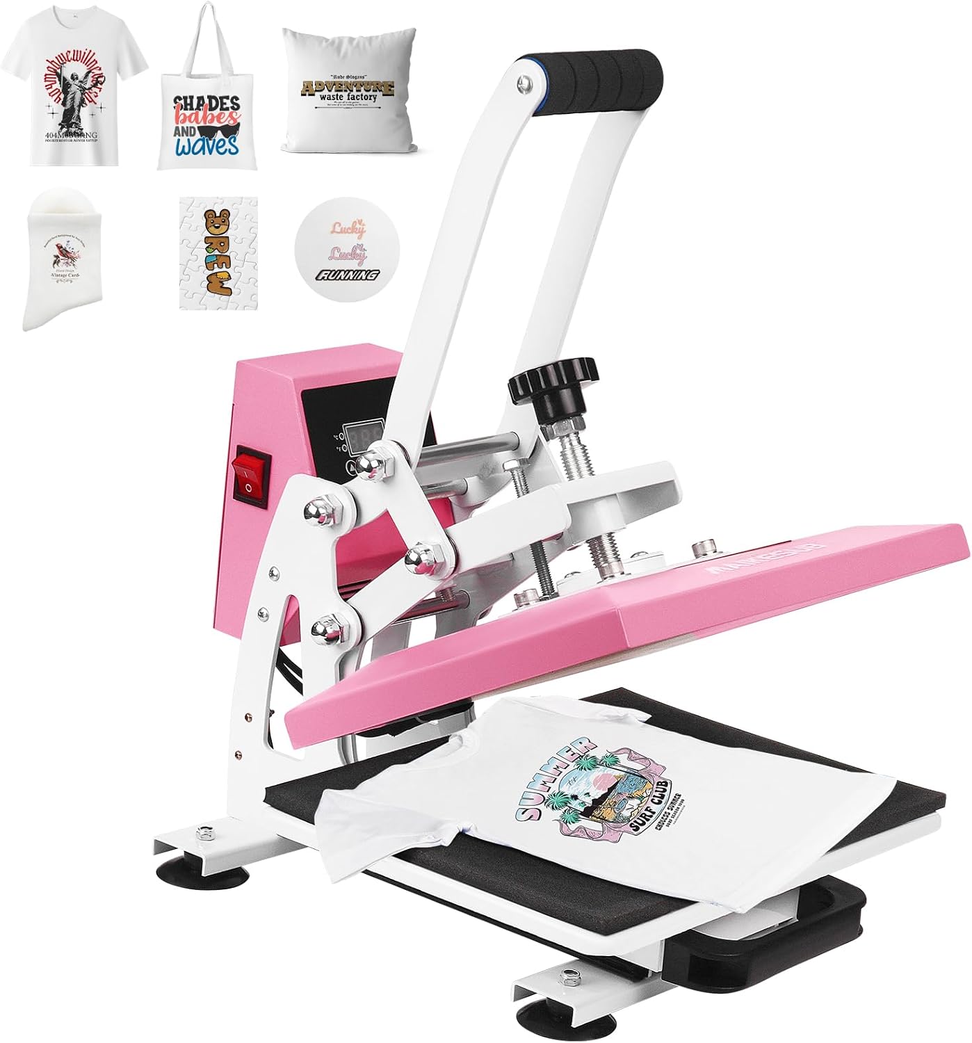 12x10 Inch Heat Press Machine for T Shirts Digital Industrial Sublimation Printer for Heat Transfer Vinyl Intelligent Pink Press Machine for HTV Heat Transfer Projects