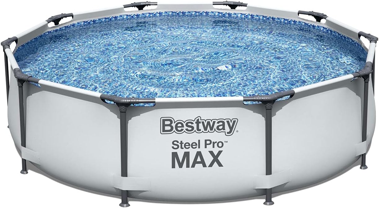 Bestway Steel Pro MAX 10 Foot x 30 Inch Round Metal Frame Above Ground Outdoor Backyard Swimming Pool Set with 330 GPH Filter Pump