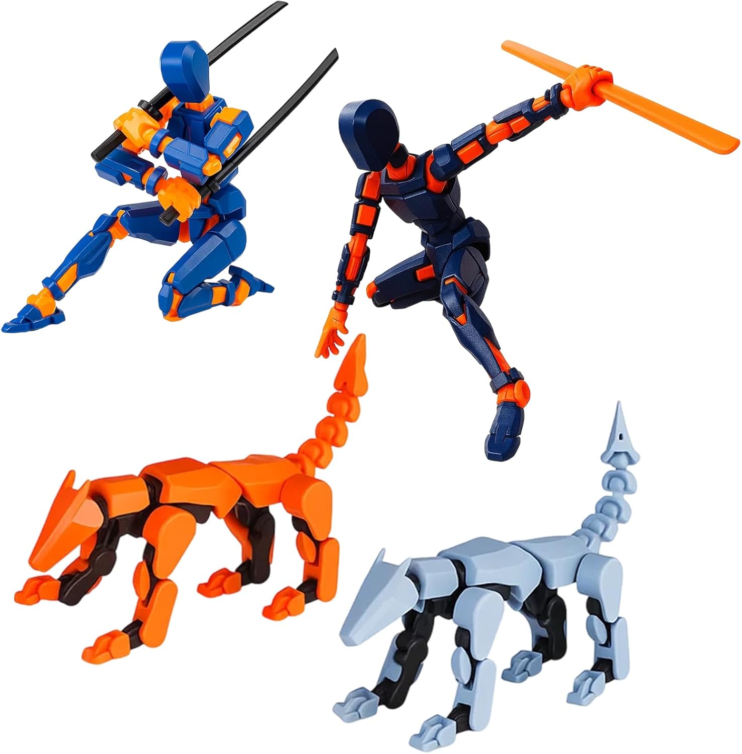 4 PCS T13 Action Figure Set (Assembly Completed), 3D Printed Titan 13 Action Figure Lucky 13 Robot Dog, Multi-Jointed Movable Dummy 13 Action Figures, Desktop Decorations for Game Lovers Toys