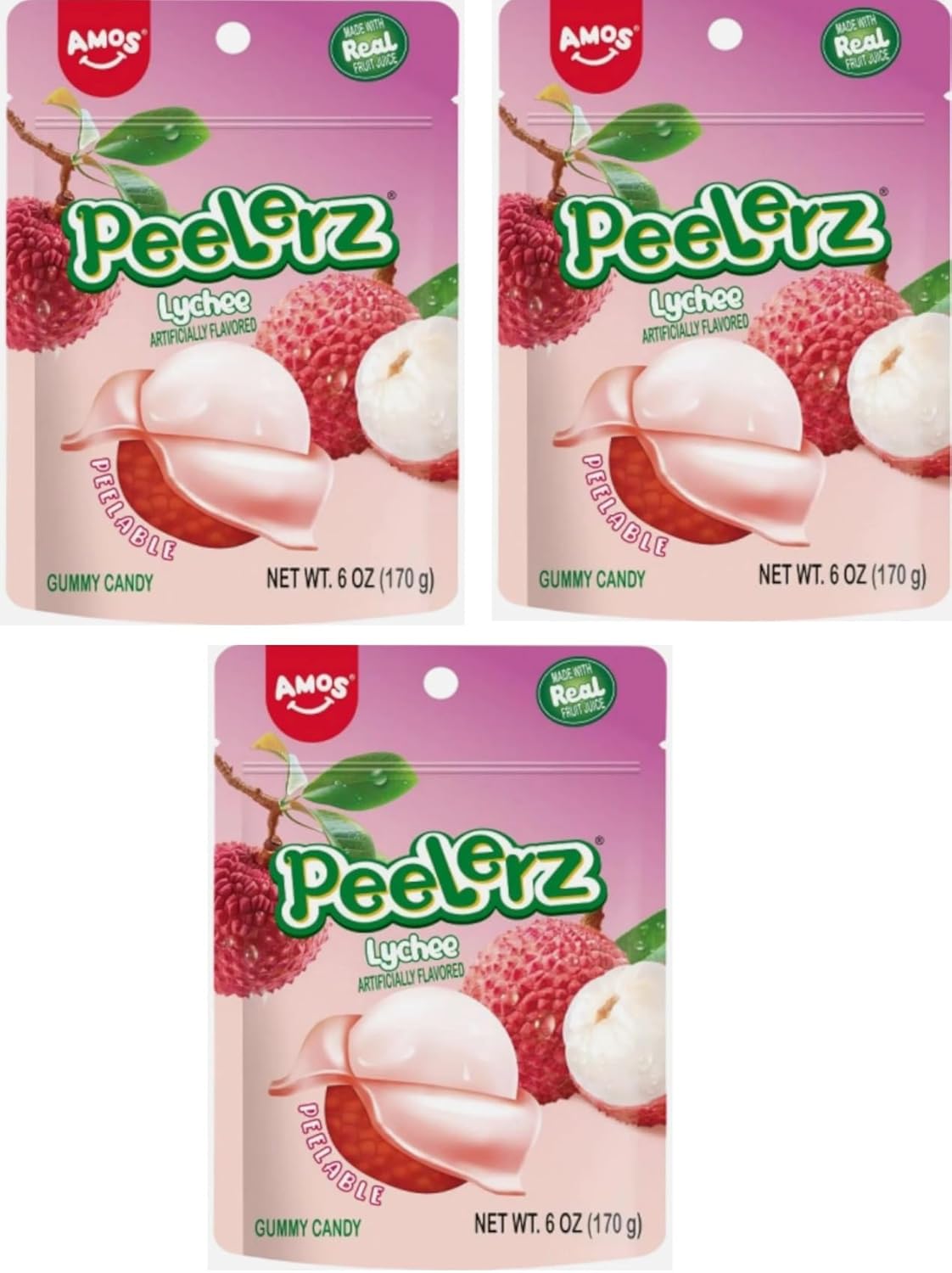 Amos Peelerz Gummy Candy 170g | Lychee (Pack of 3)