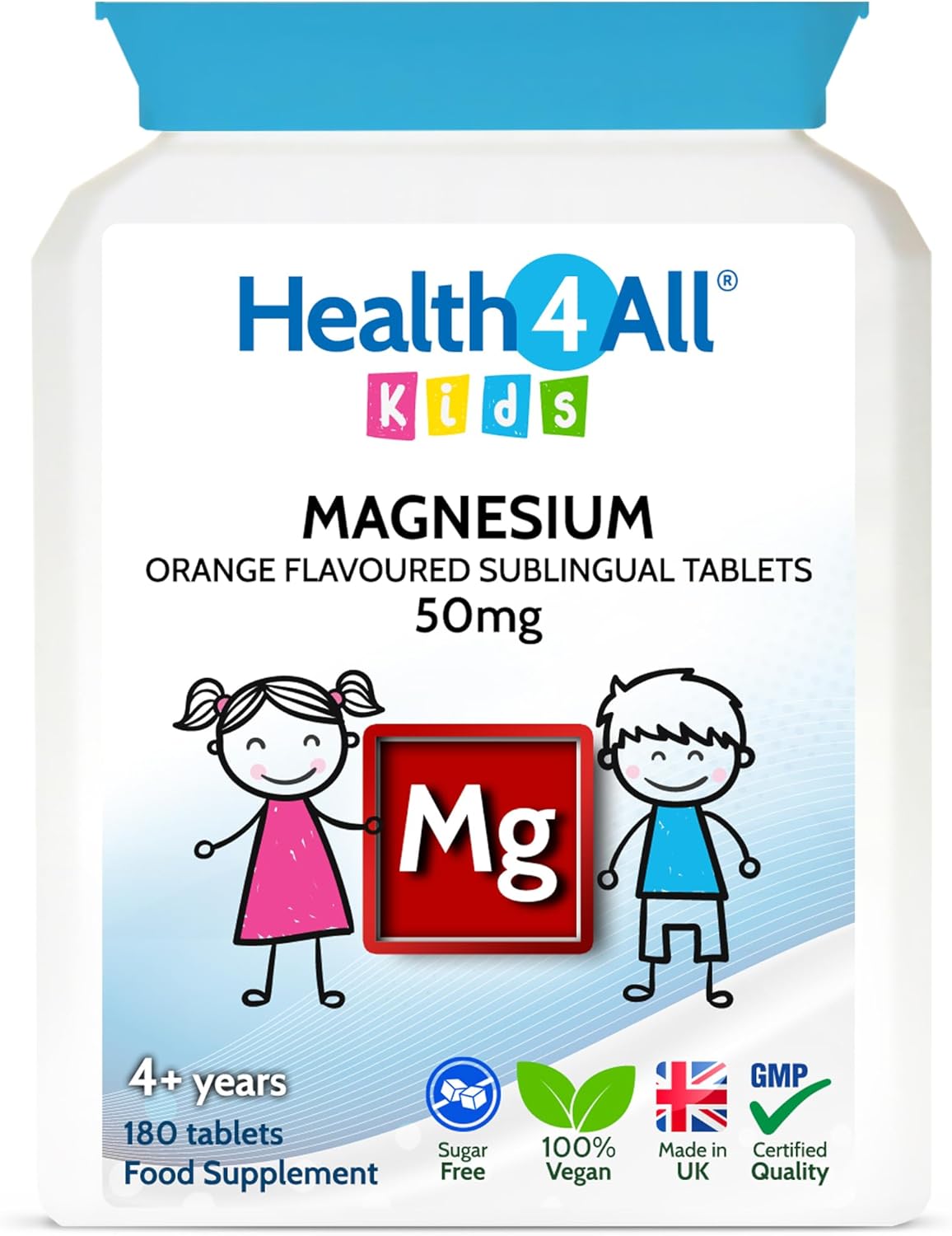 Health4All Kids Magnesium Chewable 180 Tablets (V) for Anxiety, Sleep, Ticks. Vegan Magnesium Citrate Sleep Aid for Kids. Tasty Magnesium for Kids - Tablets (not Gummies) Supplement