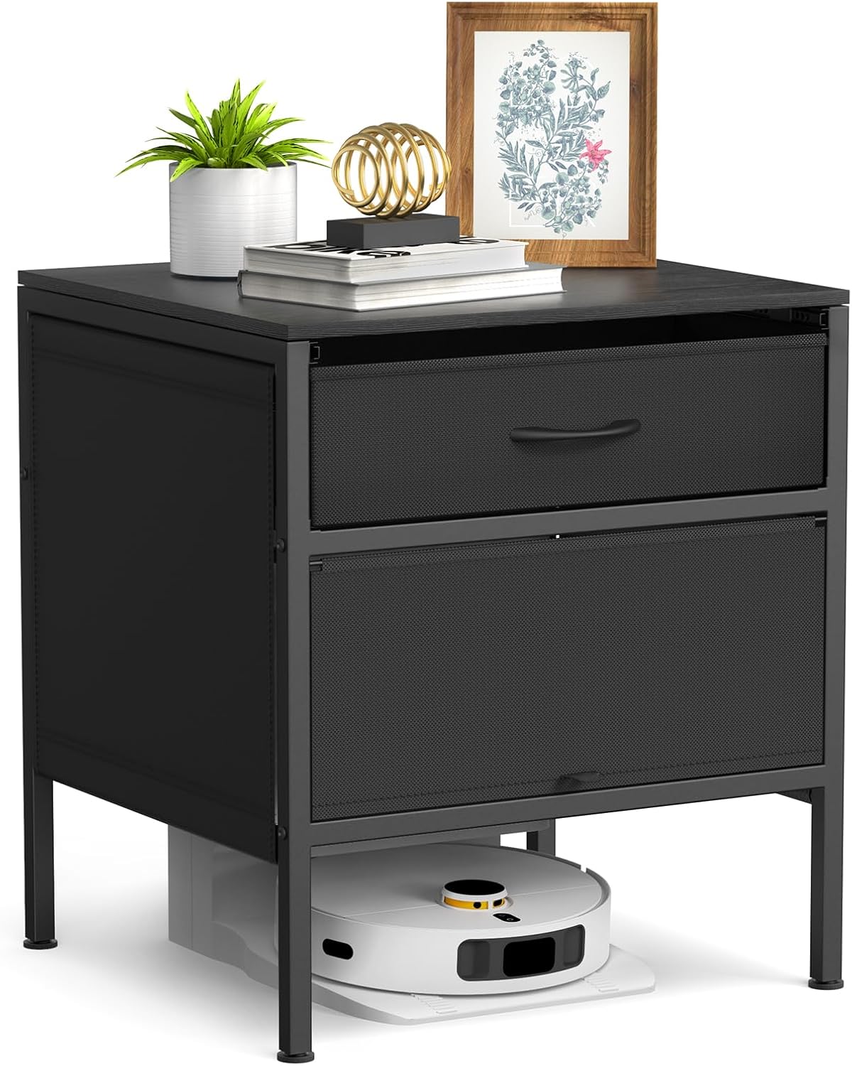 Qmetalart Robot Vacuum Cabinet, Hidden End Side Table, Modern Side Table Storage Cabinet Compatible with Shark, Roborock, iRobot, Dreame for Eufy Robot Vacuum Models