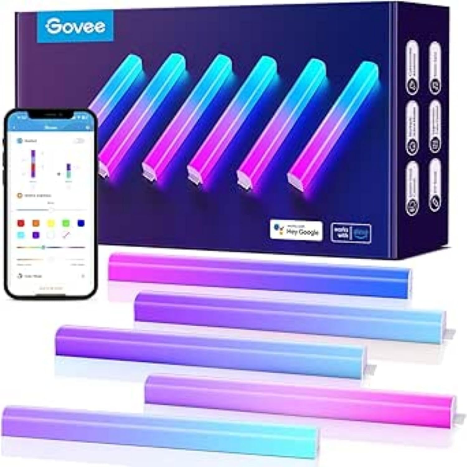 Govee LED RGBIC Glide Wall Lights Smart, Works with Alexa and Google Assistant, Intelligent Lively Illumination for Gaming Room, Music Sync and Dynamic Scenes, 6 pcs