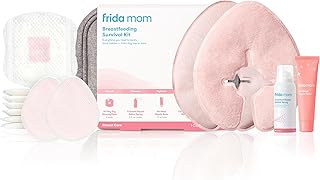 Frida Mom Breastfeeding Survival Kit for Nursing Moms, Reusable Hot+Cold Breast Relief Packs, Hydrogel Nipple Pads, Cracked Nipple Saline Spray, Nipple Balm, Nursing Pads, 13 Piece Gift Set
