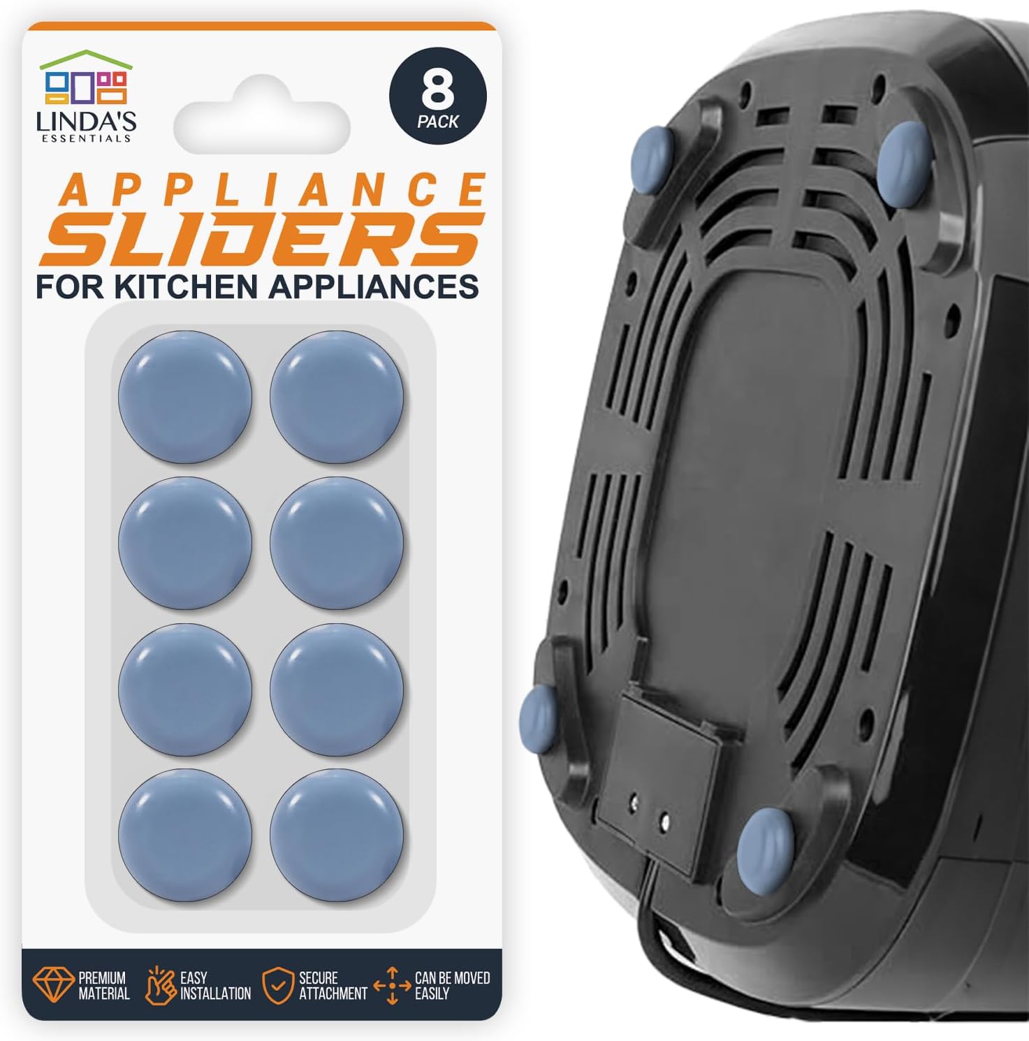 Appliance Sliders for Kitchen Appliances (8 Pack) - Self-Adhesive Countertop Gliders for Kitchen Use, Effortless Moves for Coffee Makers, Blenders, Air Fryers & More, Great for Quick Appliance Shift