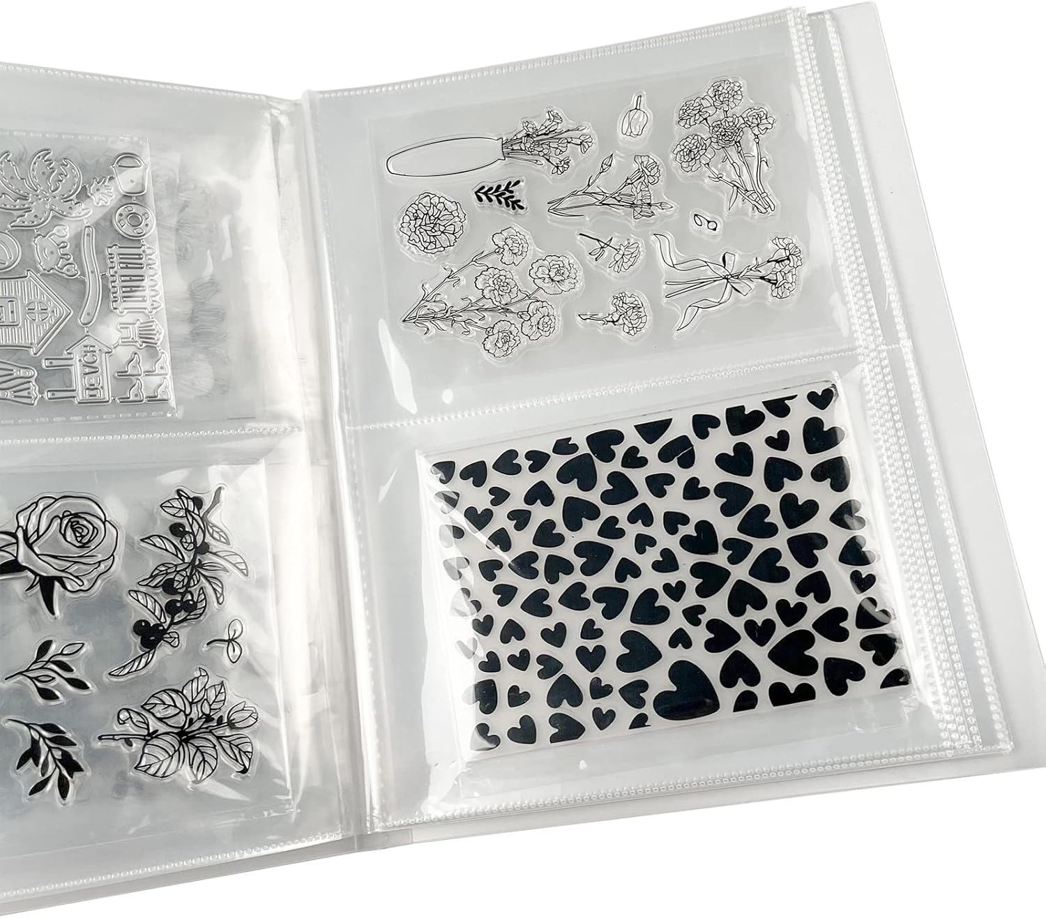 GLOBLELAND Clear Stamps Collection Page Protectors Transparent Photo Album Scrapbooking for 80pcs 10.63x7.48inch/270x190mm Stamps Photos