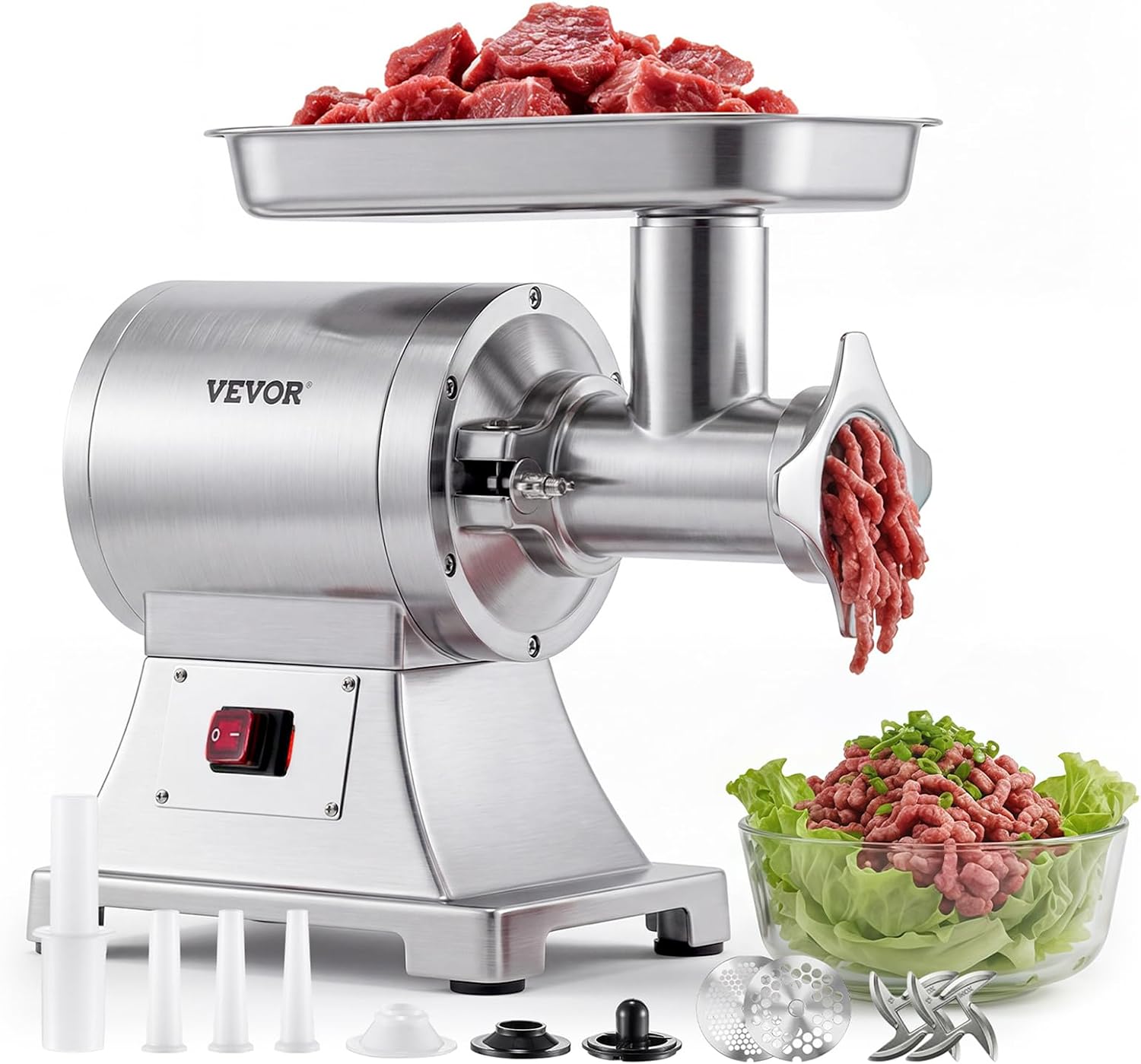VEVOR Commercial Meat Grinder, 550LB/h 1100W Electric Meat Mincer, ETL Approved Heavy Duty Industrial Meat Mincer Machine