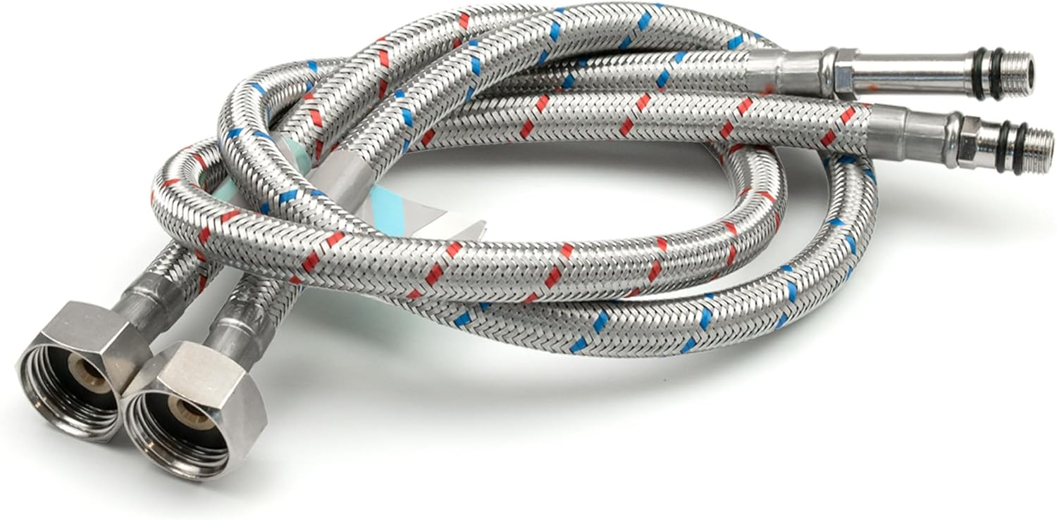 Xcel Home 2 x M10 (10mm) x 1/2 BSP Flexible Tap Connector (600mm) | Pair Braided Stainless Steel | Flexi Pipe Tails for Kitchen Sink & Bathroom Basin Monobloc Mixer DIY Replacement & Plumbing Solution