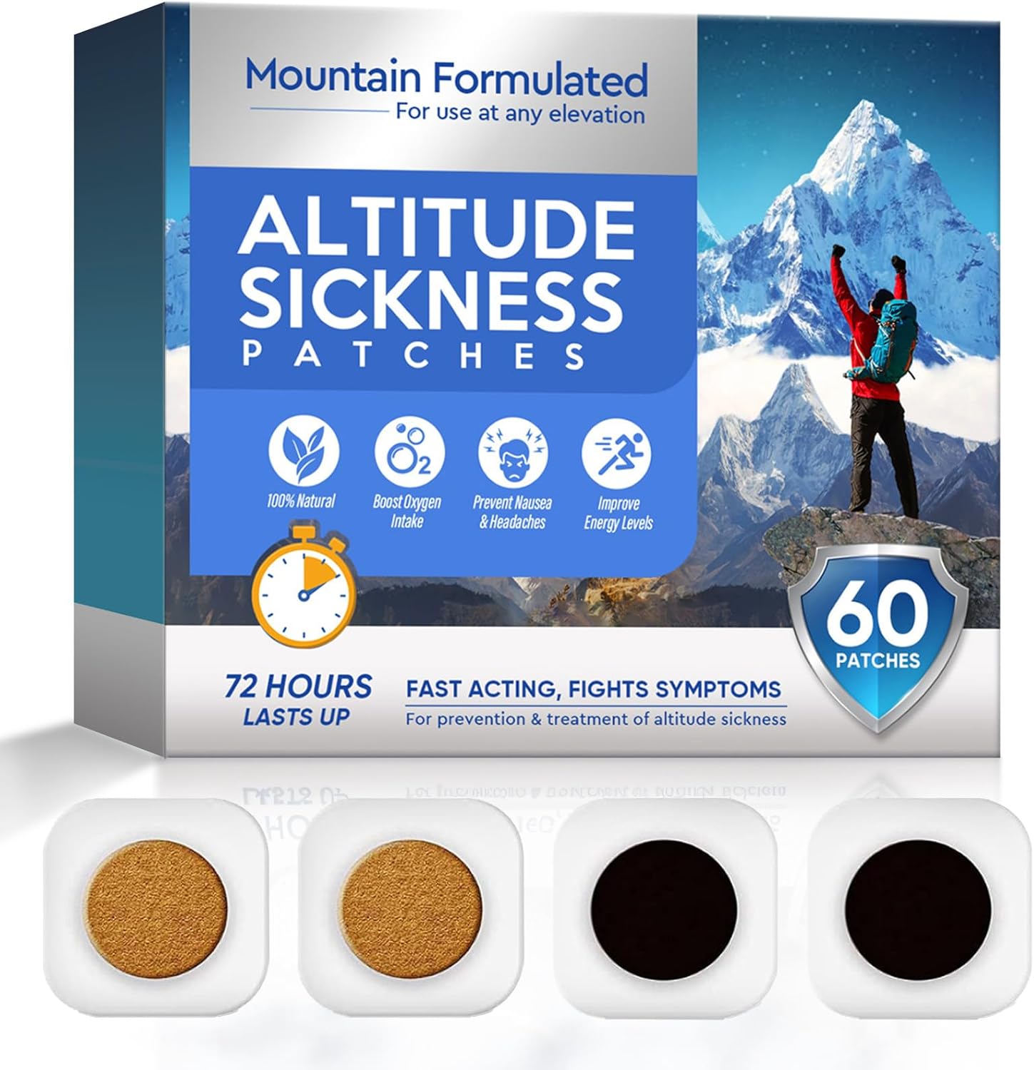 CURECURE Altitude Sickness Prevention Patches, Boosts Oxygen Intake &Rapid Supports High Altitude Acclimation, 60 Pcs