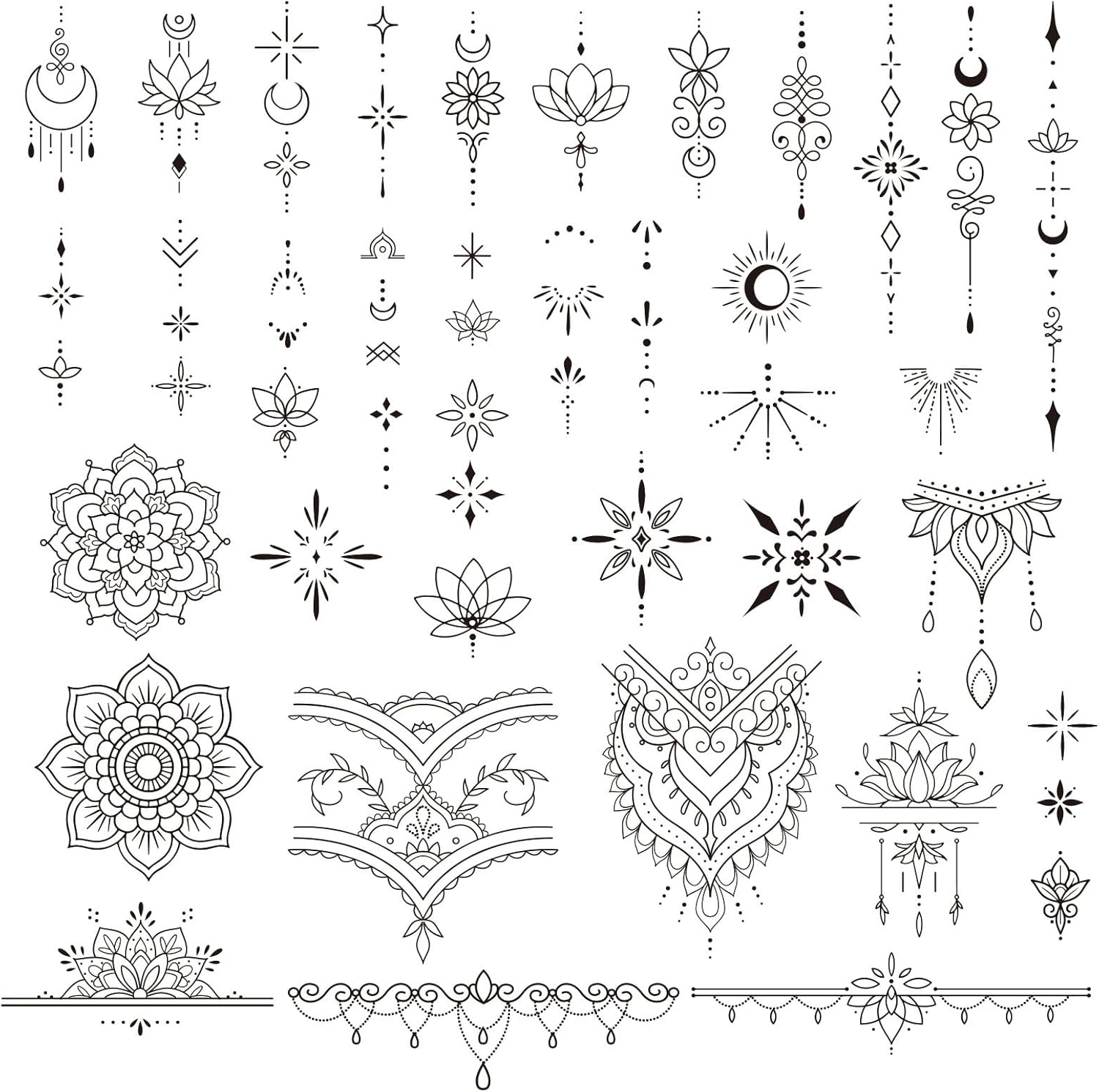 4 Sheets Black Temporary Tattoo Stickers for Women Girls Mandala Lotus Flower Tattoo Stickers Body Fake Tattoo Stickers