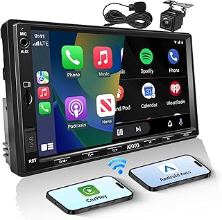 Double Din Car Stereo with Backup Camera, 7inch Wireless CarPlay Touch Screen in-Dash Video Receivers, Wireless Android Auto, Bluetooth 5.3 Car Play Radio, FM/AM/USB/AUX, MirrorLink