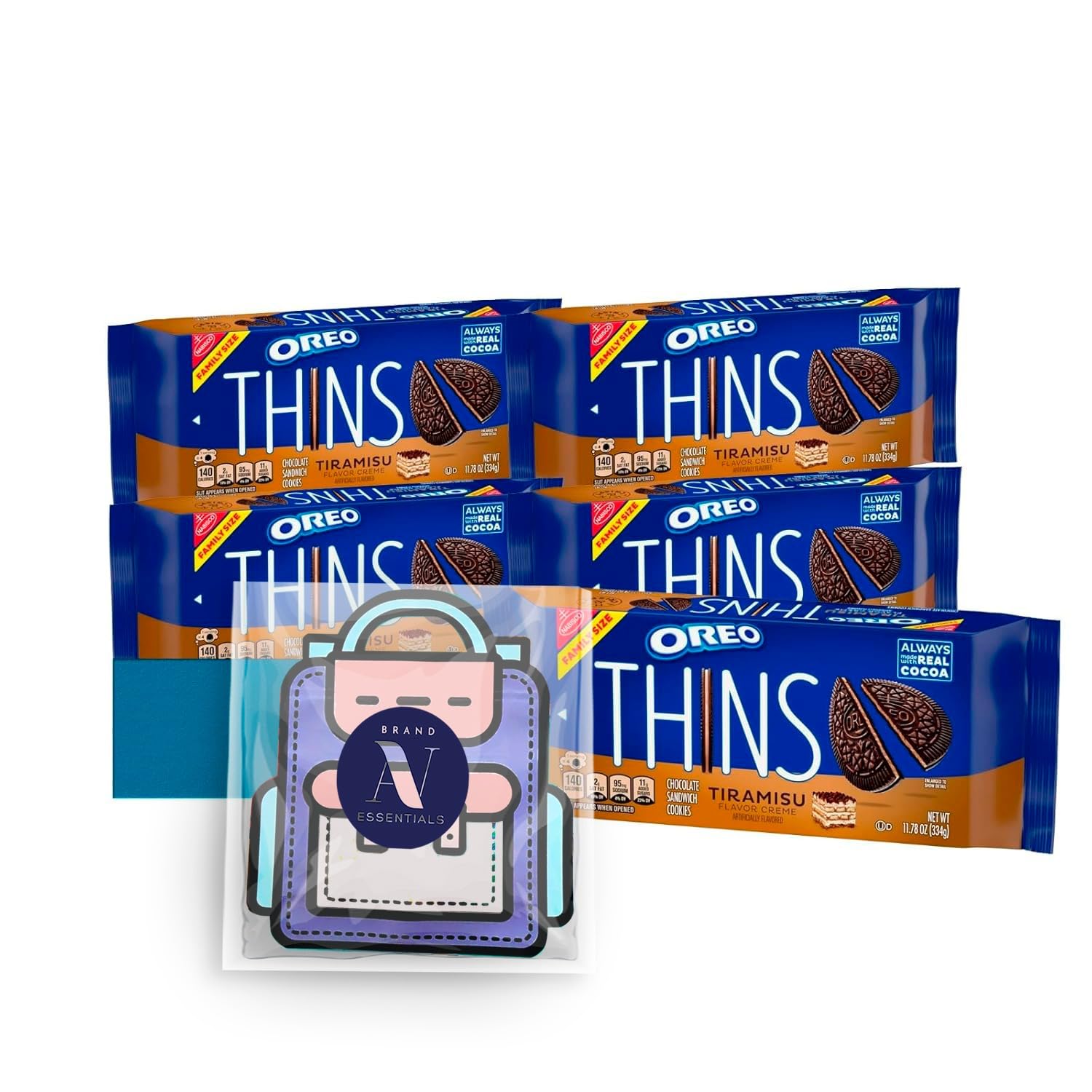 OREO Thins 4- Pack of Tiramisu Chocolate Sandwich Cookies, Family Size Pouch 11.7 oz + 1 Freebie by Lavinia Essentials