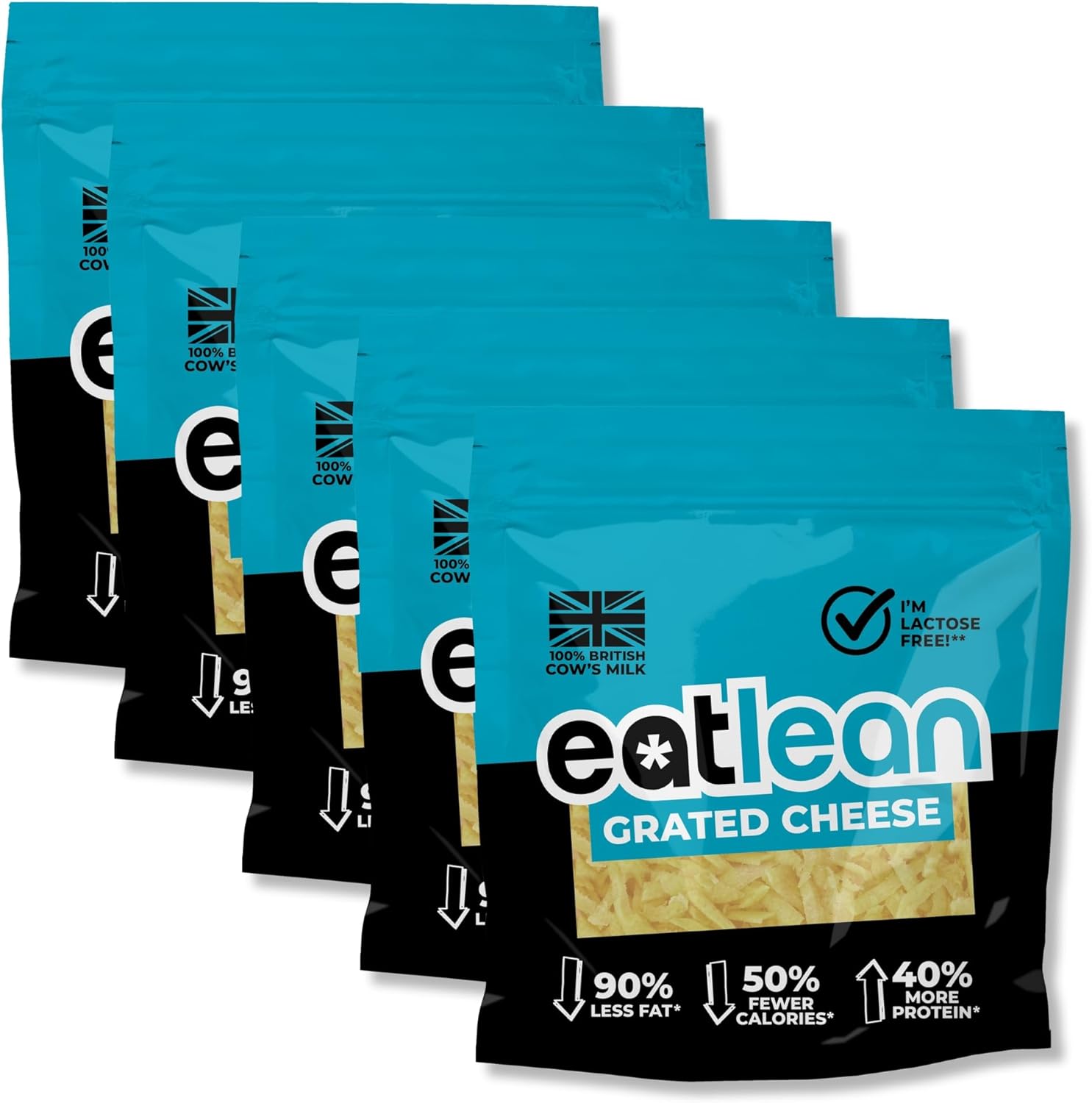 5 x 180g Eatlean Grated Cheese | Lactose Free, Low Fat, High Protein, Keto Friendly, Low Carb Grated Cheese (Total 900g)