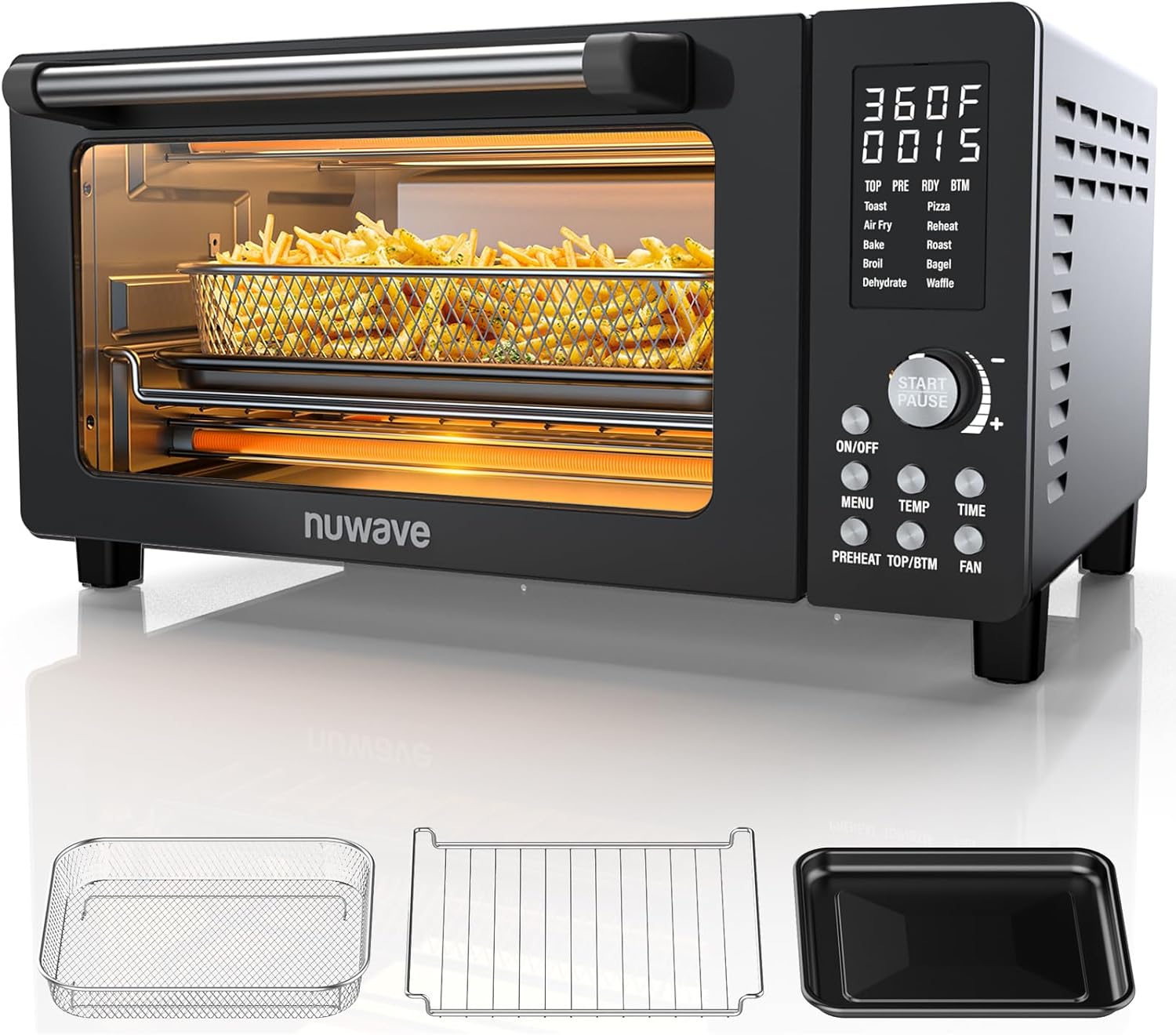Nuwave Bravo Pro Convection Air Fryer Toaster Oven Combo, 2025 New and Improved, 10-in-1, 50°-450°F Temp Controls, Quick & Even Crisp Technology, 21Qt Capacity, Black, PFAS Free