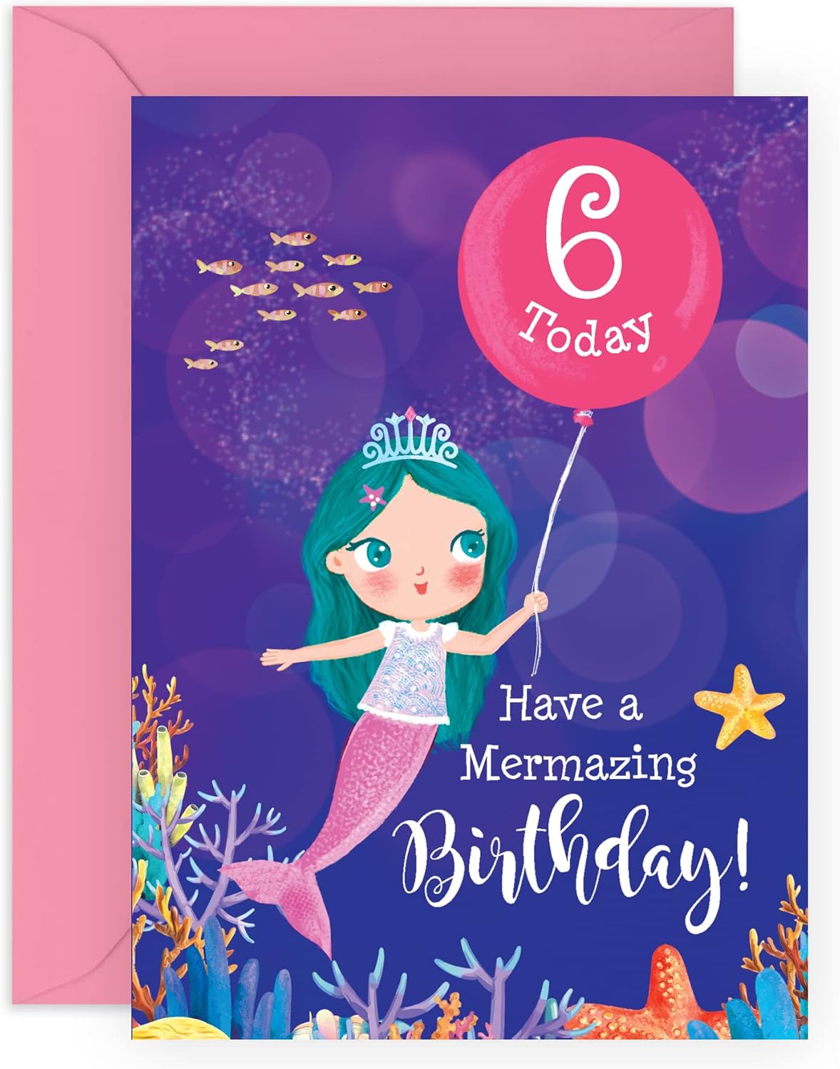 Central 23 Sixth Birthday Card for Girls - Mermazing Mermaid 6th Bday - Six Years Old - Happy 6th Birthday Greeting Card for Girls - Kids - Daughters - Niece - Sister - Comes With Stickers