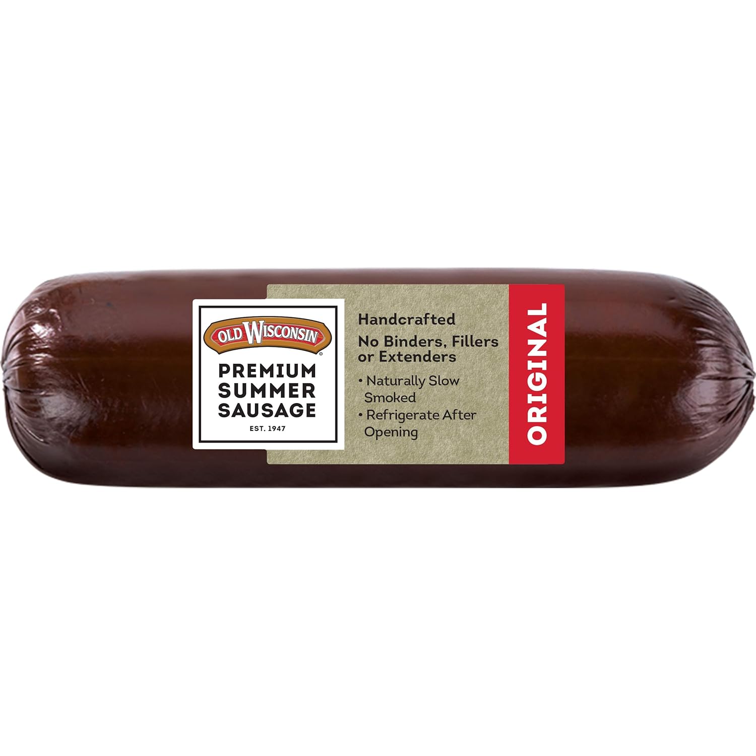 Old Wisconsin Premium Summer Sausage, 100% Natural Meat, Charcuterie, Ready to Eat, High Protein, Low Carb, Keto, Gluten Free, Original Flavor, 8 Ounce