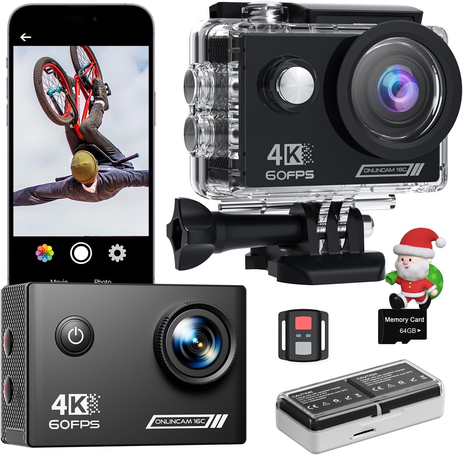 Yolansin 4K 60FPS Waterproof Action Camera: 64G SD Card 131ft Underwater Camera,HD 48MP Waterproof Camera,WiFi Sports Cameras with 2 Batteries Helmet Mount Accessories Kits