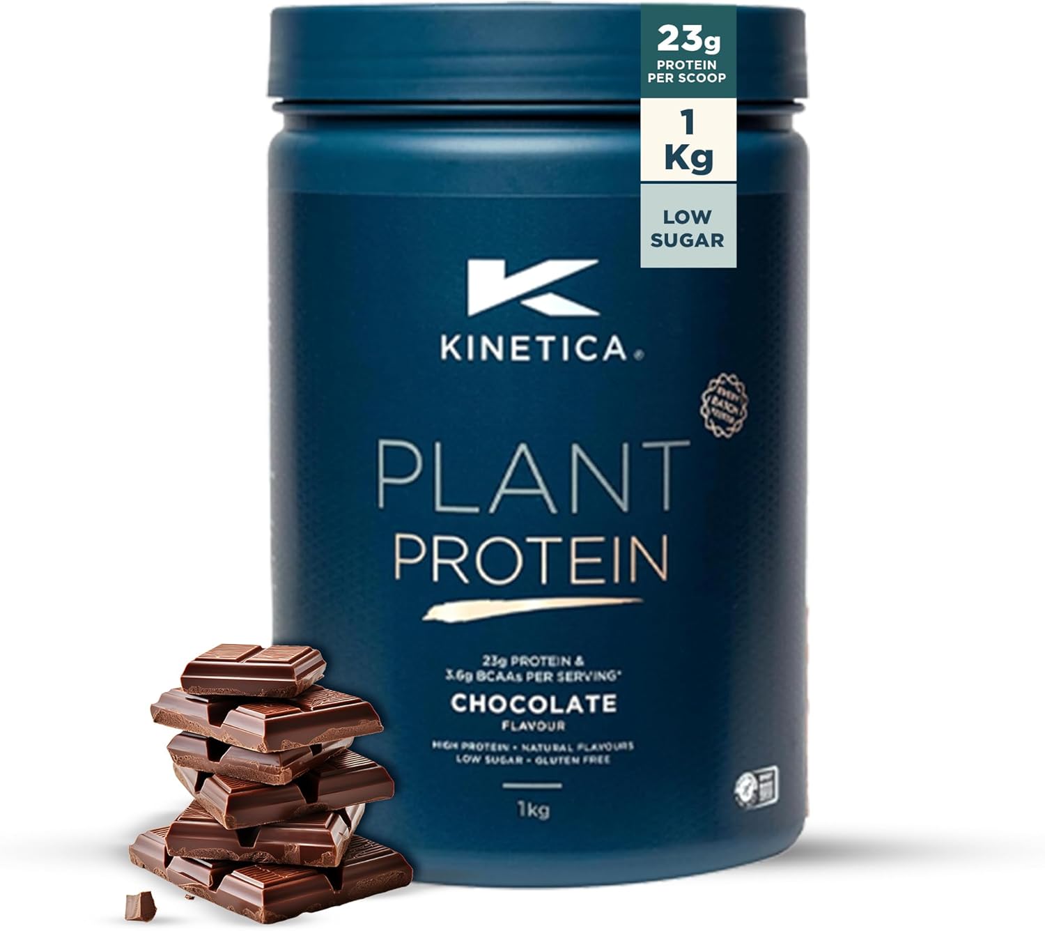 Kinetica Sports Plant Protein Powder - Chocolate Flavour | 23g Protein/Serve, 33 Servings/1Kg | Blend of Pea & Rice Protein | Dairy & Gluten Free |Vegan & Low in Sugar | Easy Mixability