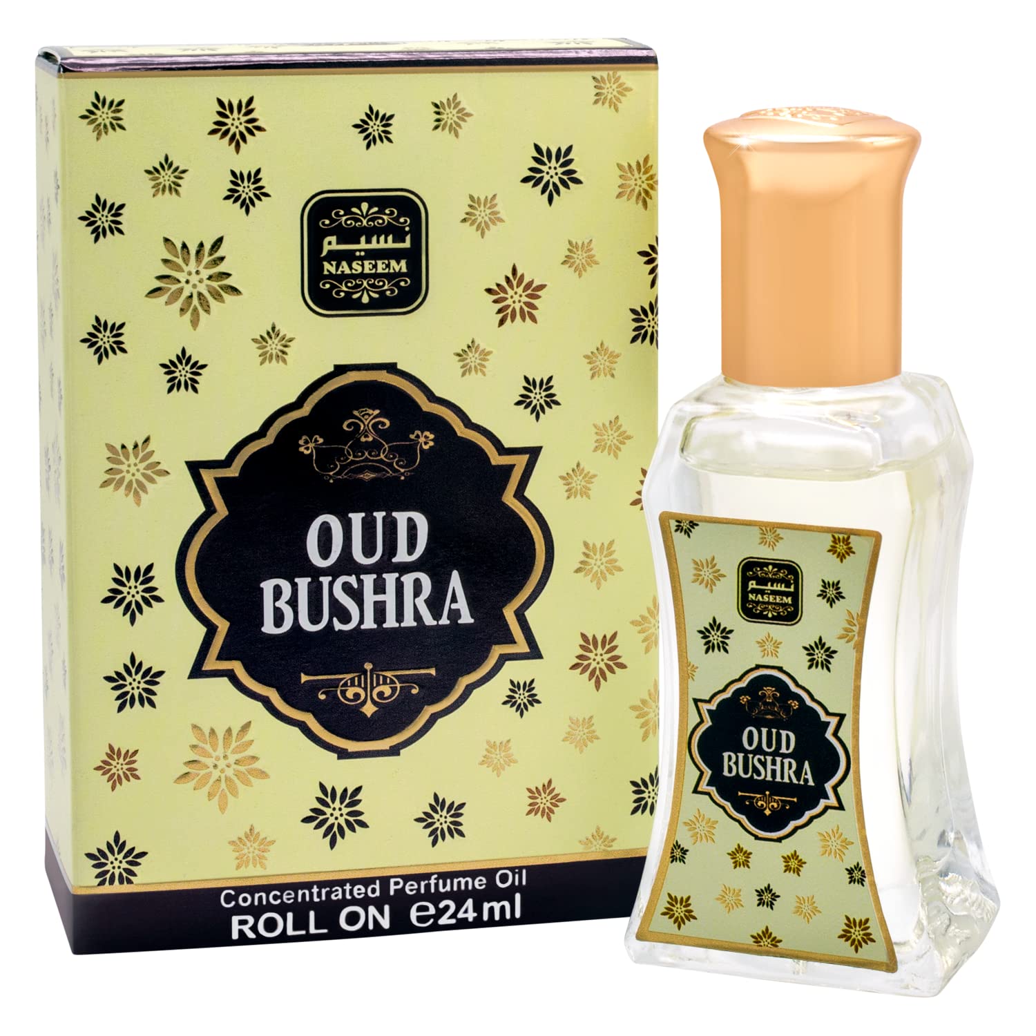 NASEEM Oud Bushra Roll on Perfume, Essential Oil - Arabian Perfume Oil Fresh Floral Oud Perfume - Alcohol Free & Long Lasting Perfume for Men & Women 0.81 Fl Oz
