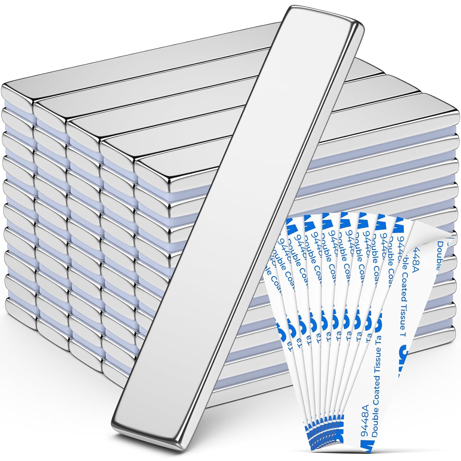 FINDMAG 50Pcs Strong Neodymium Magnets Bar, Heavy Duty Rare Earth Magnets, Rectangular Magnetic Bar, Small Powerful Magnetic Bar for Crafts Kitchen DIY Tool Storage Science Office – 60x10x3mm