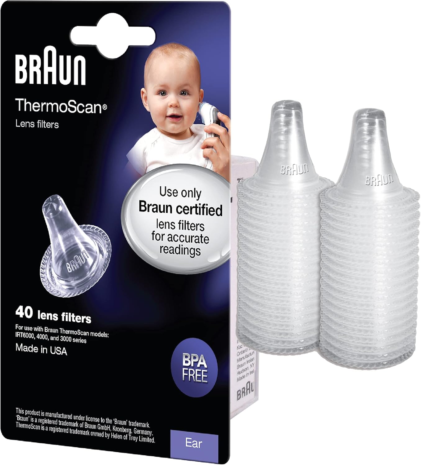 Braun ThermoScan Lens Filters for Ear Thermometer, Disposable Covers, Clear, 40 Count, FSA and HSA Eligible