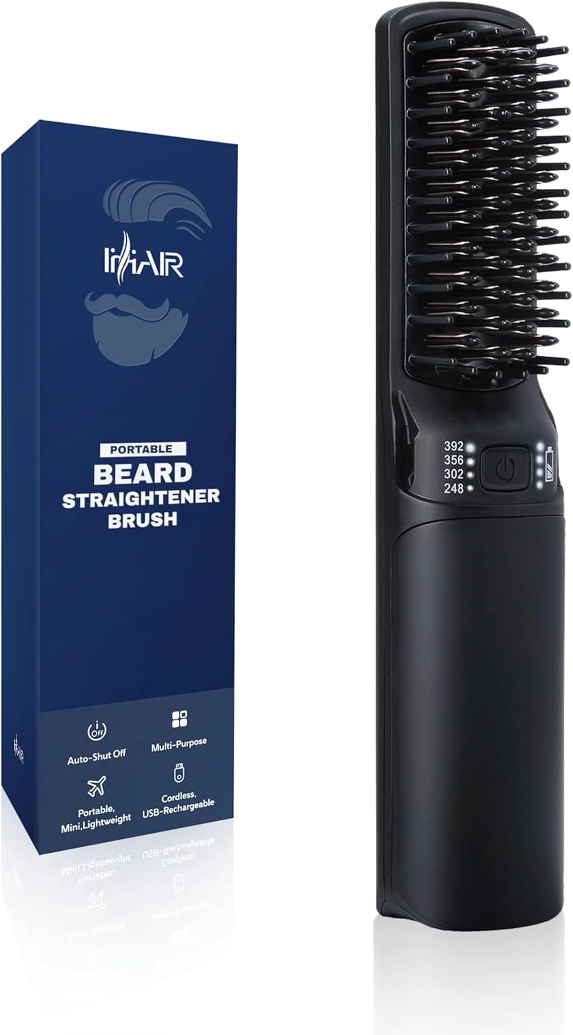 Premium Beard Mini Straightener Brush, Professional Straightener Brush for Men, Rechargeable 6400 mAh Straightening Tool Heated Comb, for Short & Long Beards for Home and Travel