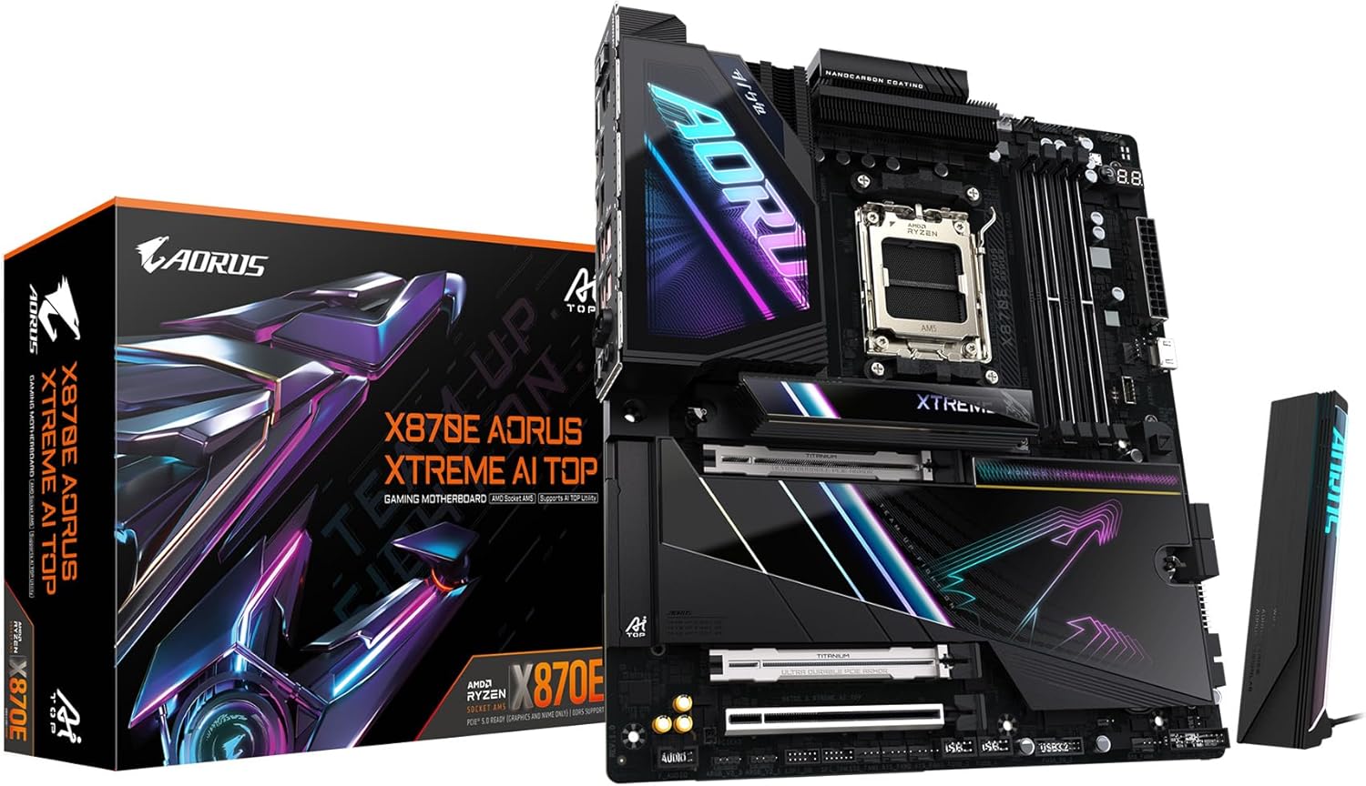 GIGABYTE X870E AORUS Xtreme AI TOP AMD AM5 LGA 1718 Motherboard, E-ATX, DDR5, 4X M.2, PCIe 5.0, USB4, WIFI7, 10GbE LAN, EZ-Latch, 5-Year Warranty