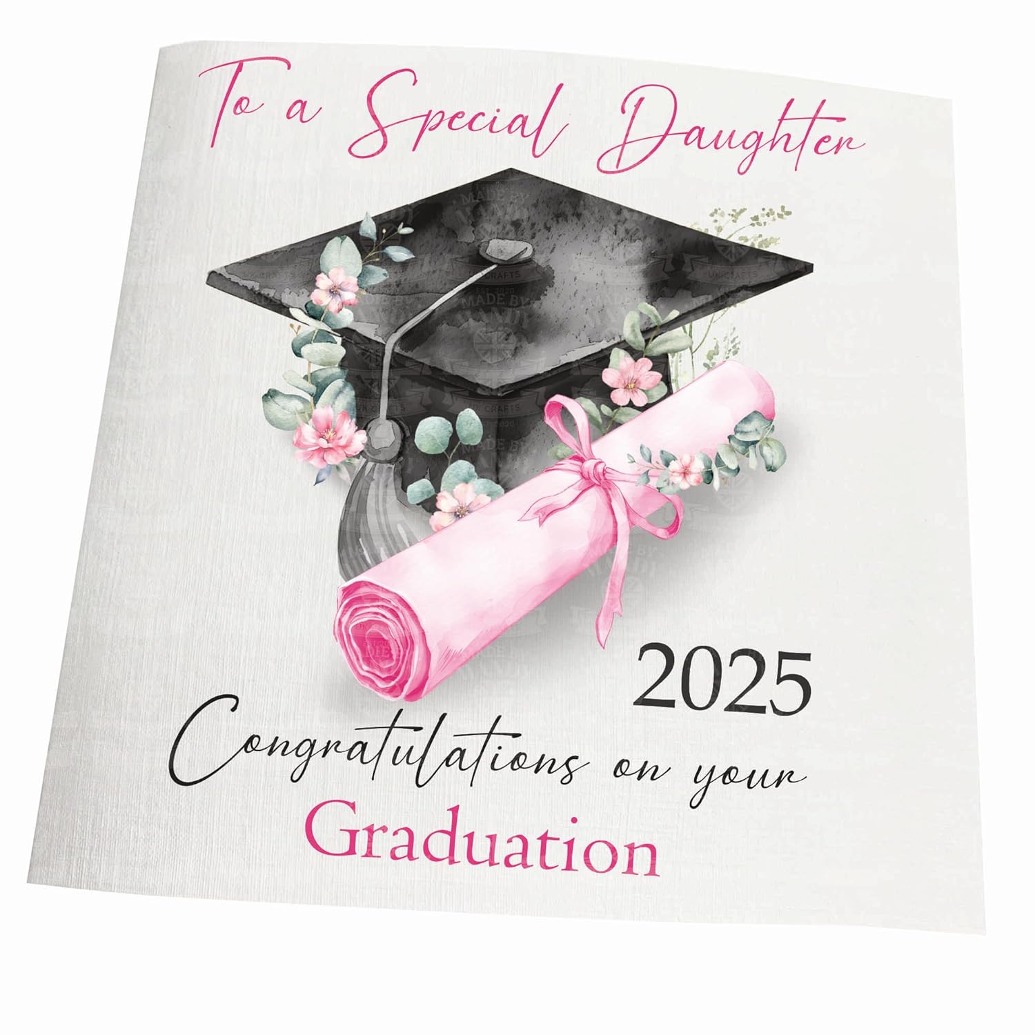 Graduation Card 2025, 6 x 6 inches, 300gsm, Linen Effect, with text "For a special daughter Congratulations on your graduation 2025"